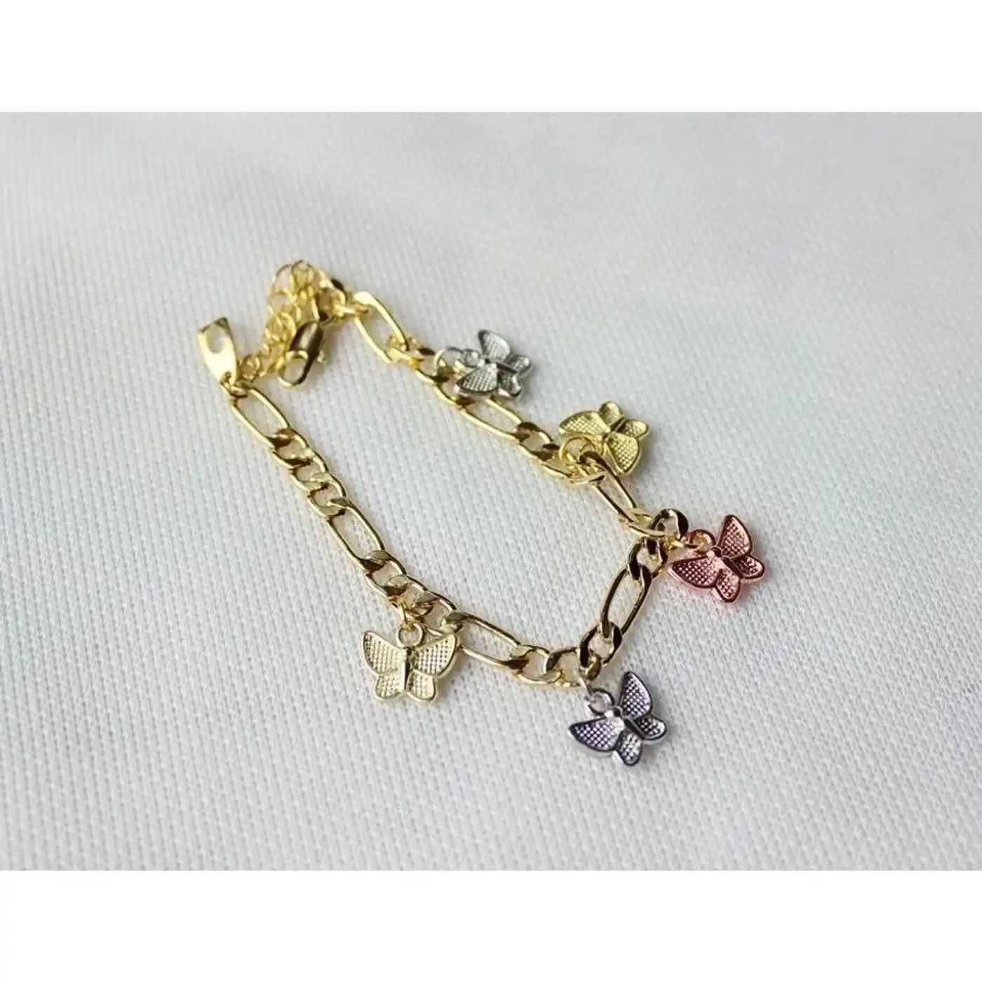 Jewelry × Vintage 14k gold plated 3-tone butterfly bracelet unisex Size ONE SIZE - 2 Thumbnail