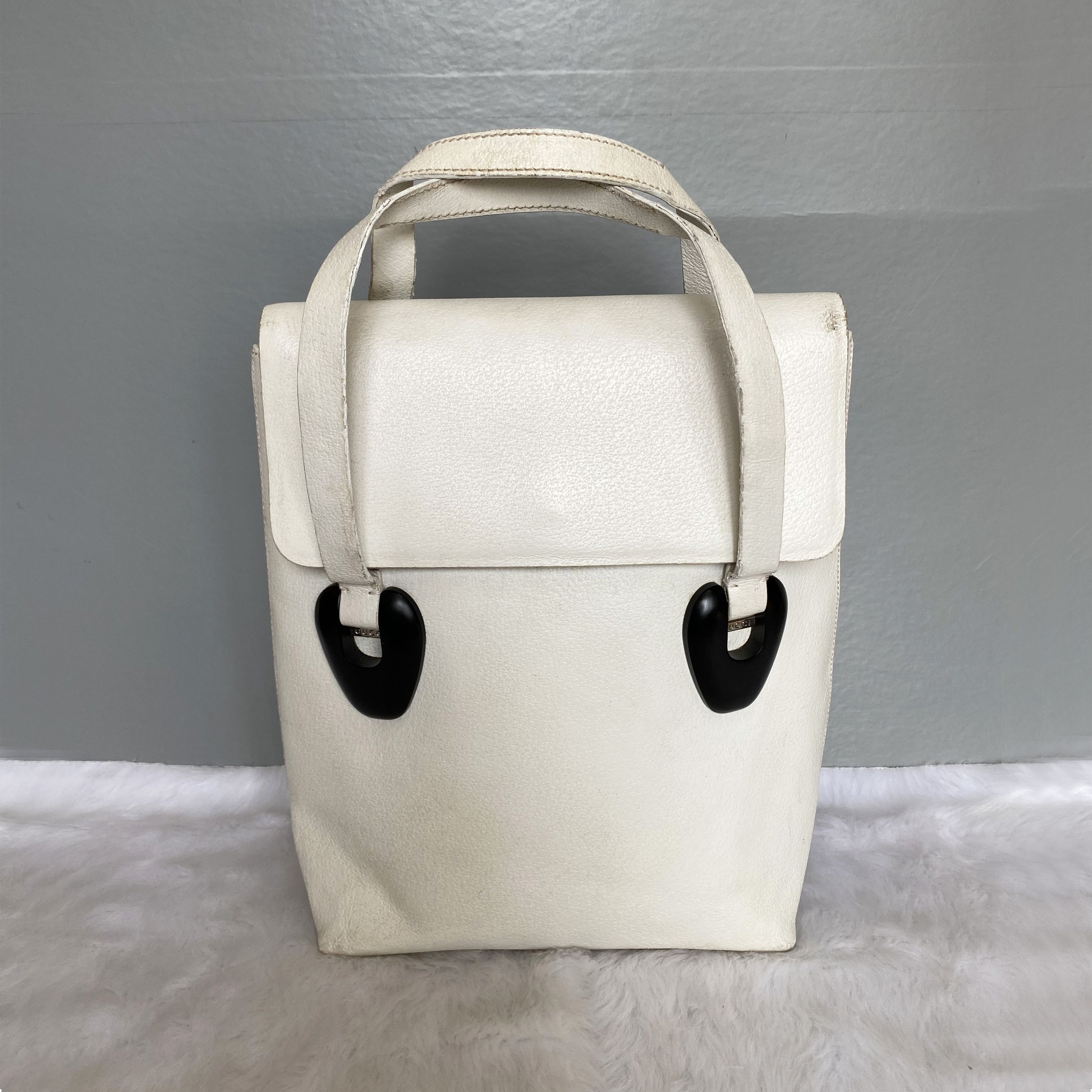 Gucci Vintage Ivory Leather Top Handle Tote Bag