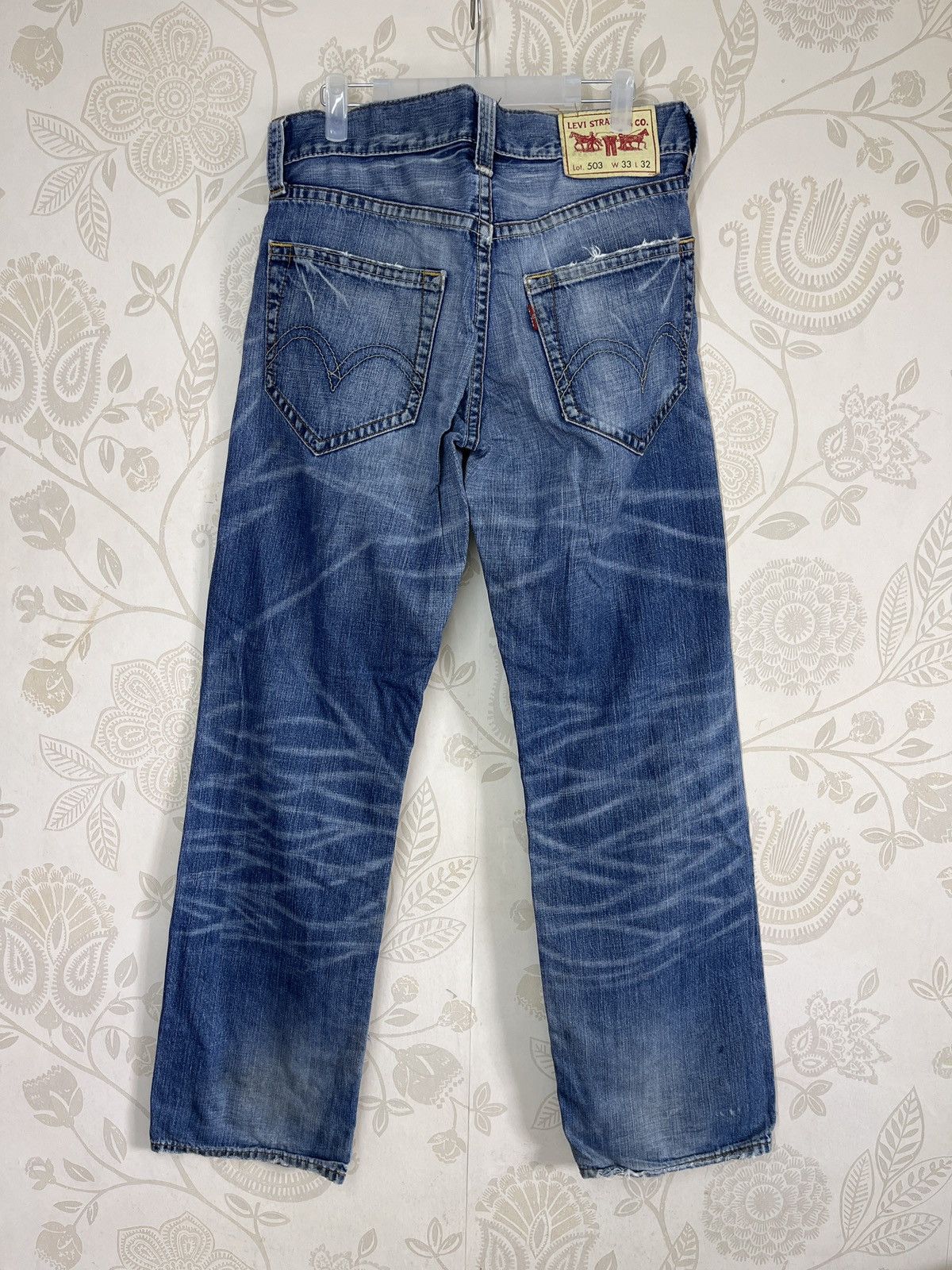 Levi's Ripped Distressed Levis 503 Vintage Denim Jeans Size US 33 - 2 Thumbnail