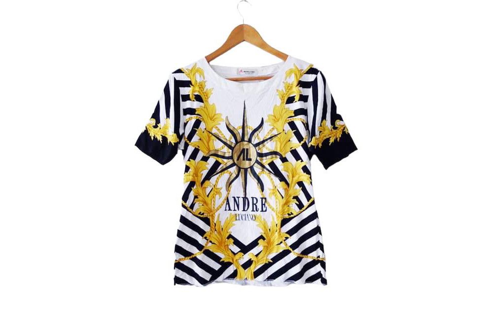 80s ANDRE LUCIANO black white and gold baroque tshirt,