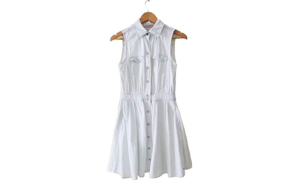 90s Light Blue Denim Tommy Hilfiger mini dress with collar
