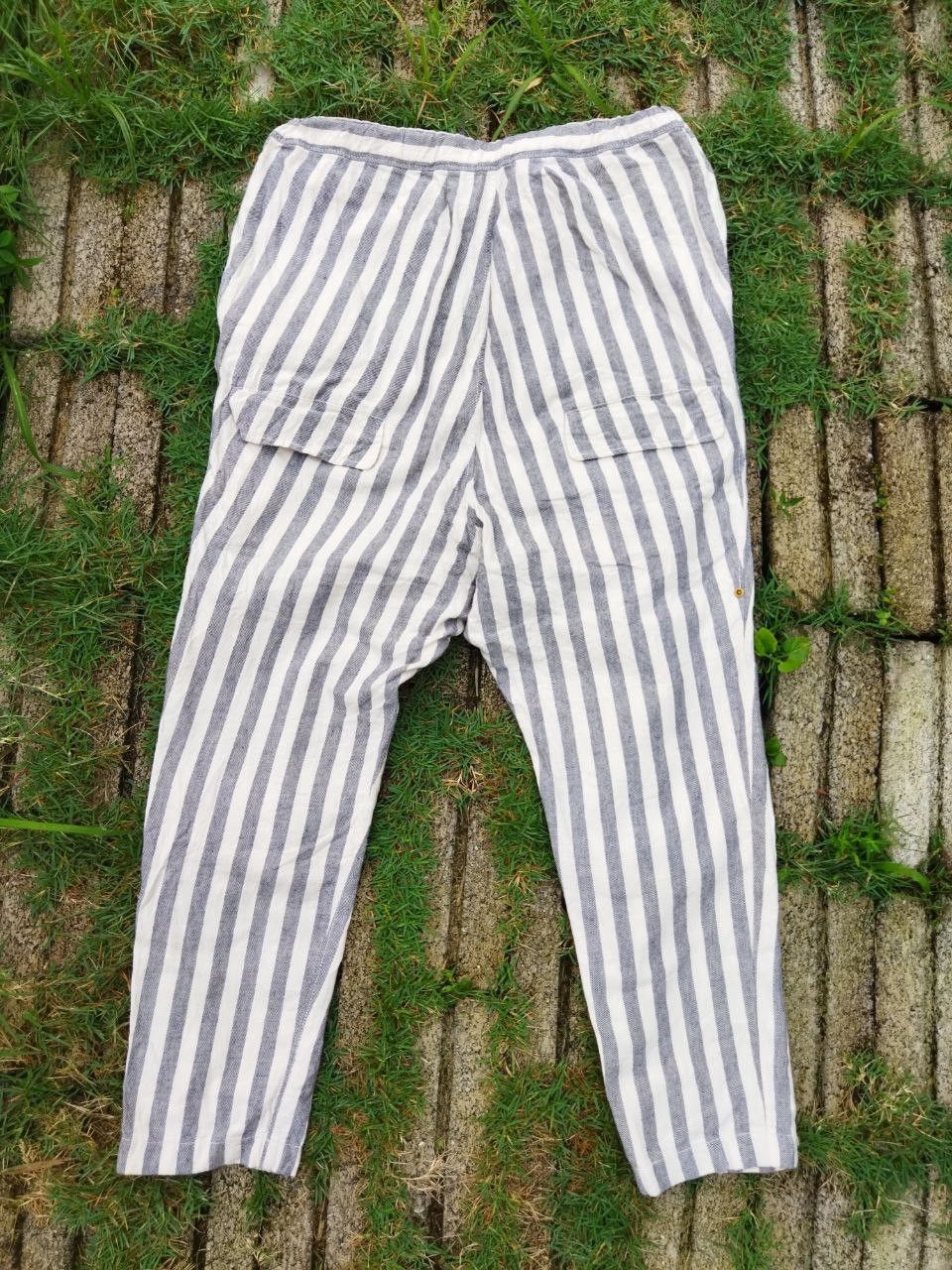 image of Vintage Mercibeaucoup By Issey Miyake Crotch Pants in Striped White Gray, Men's (Size 32)