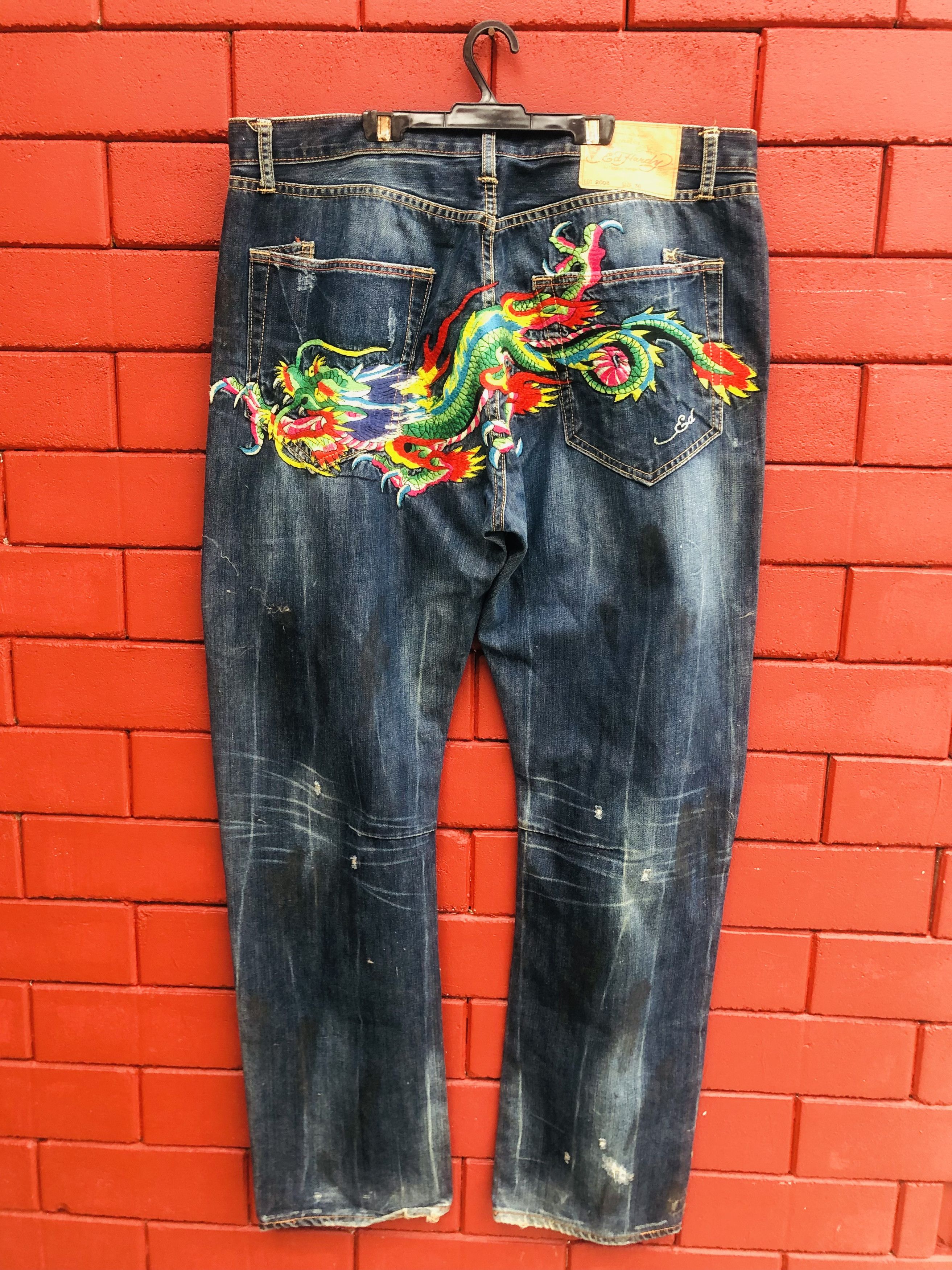 Japanese Brand × Vintage Vintage Ed Hardy Dragon Designer Streetwear Fashion Style Size US 39 - 1 Thumbnail