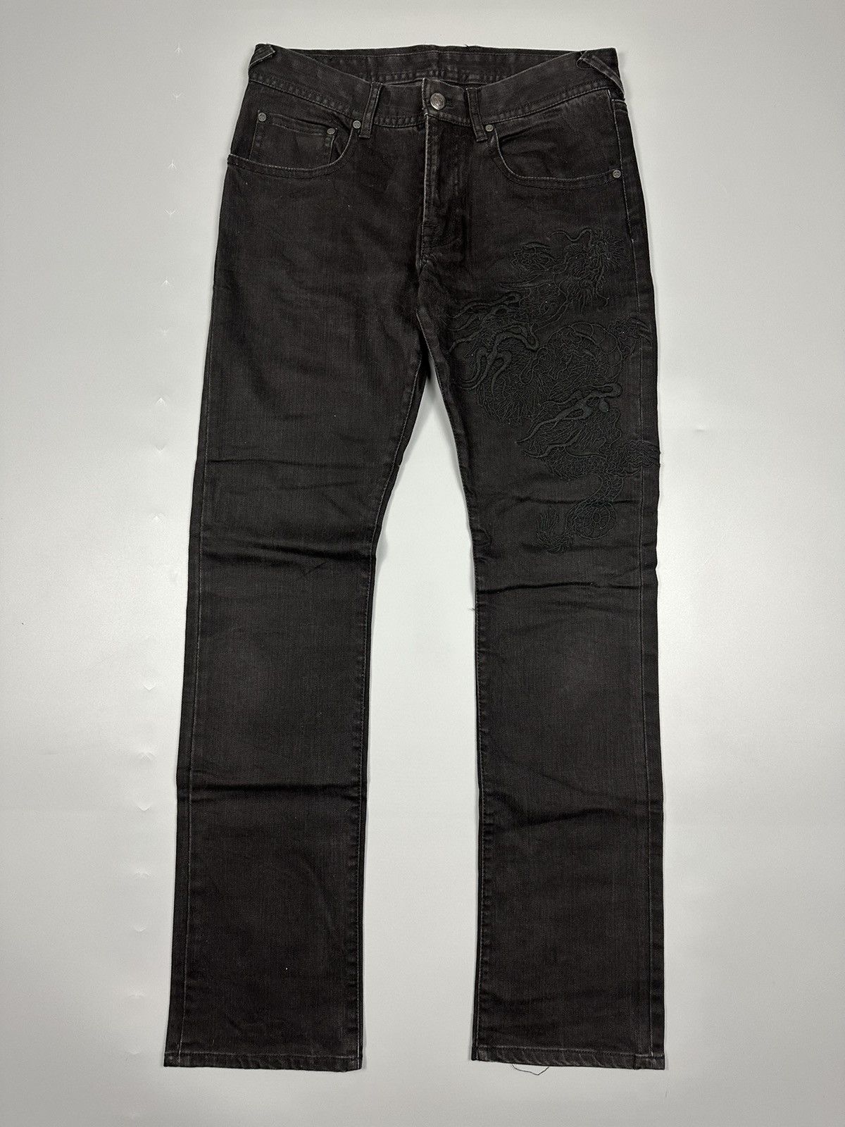 Japanese Brand Natural Born Addiction Dragon art Embroidered Black Denim Size US 31 - 1 Thumbnail