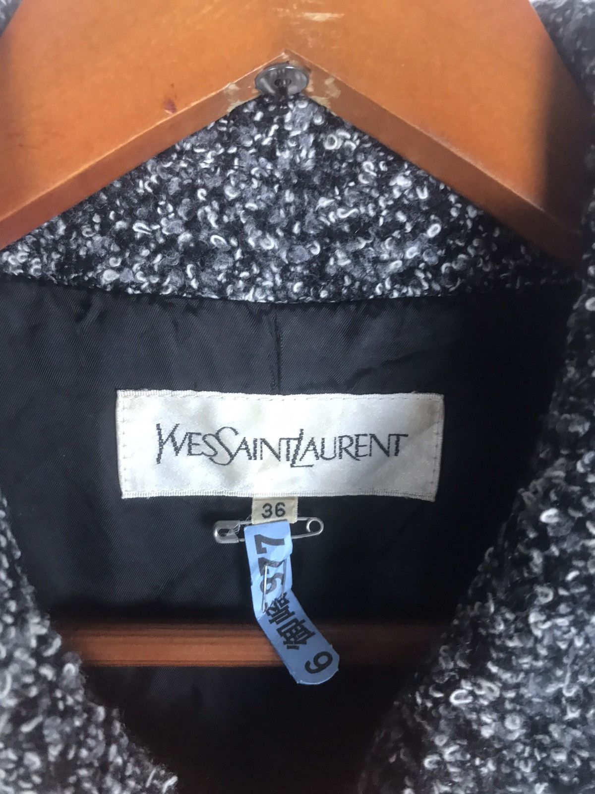 Yves Saint Laurent Vintage YSL Salt & Pepper Tweed Wool Coat – Double Breasted Size M / US 6-8 / IT 42-44 - 11 Thumbnail
