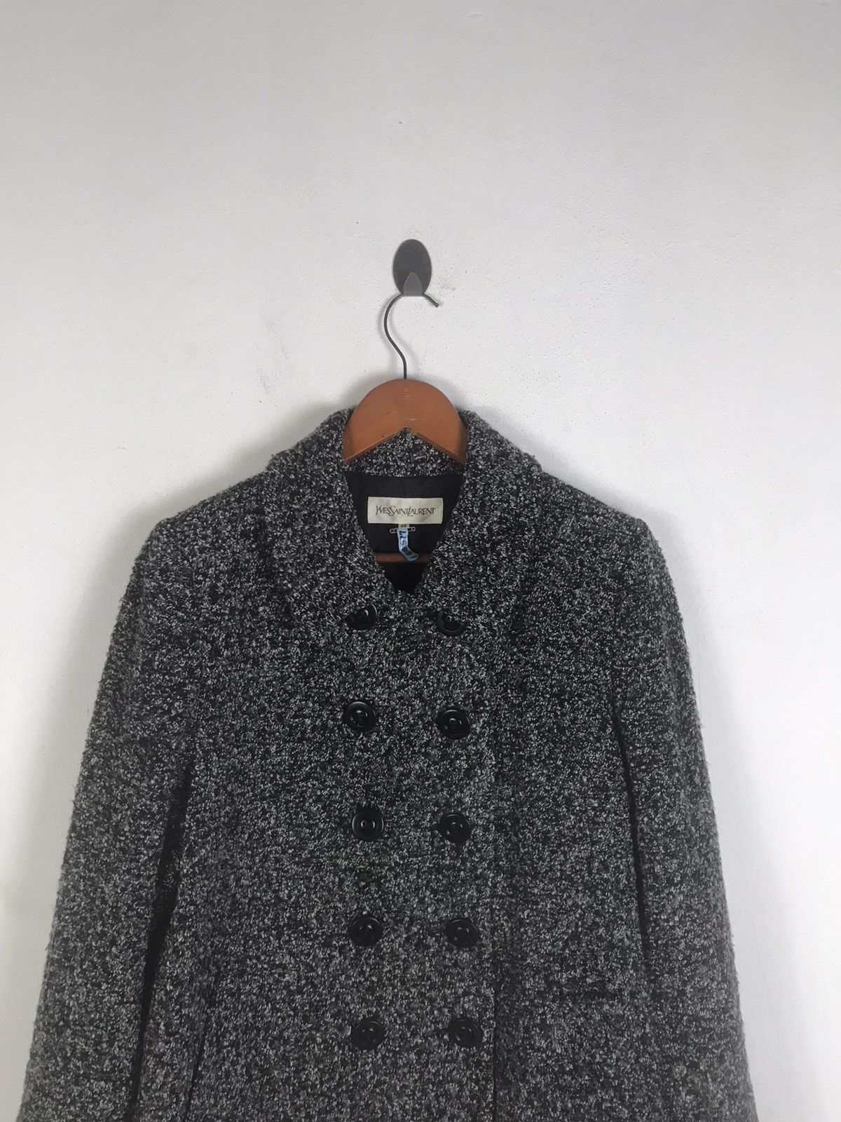 Yves Saint Laurent Vintage YSL Salt & Pepper Tweed Wool Coat – Double Breasted Size M / US 6-8 / IT 42-44 - 6 Thumbnail