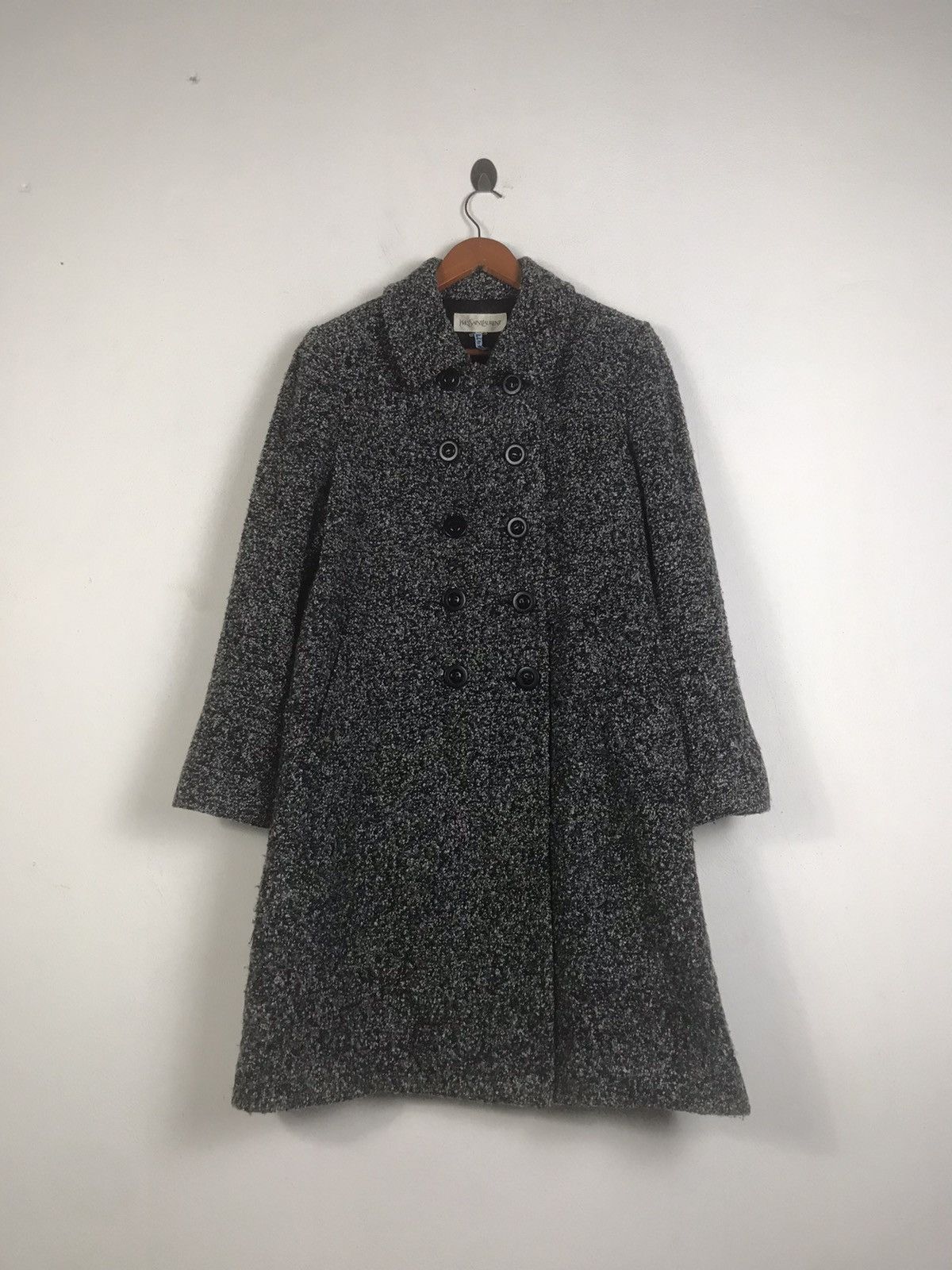 Yves Saint Laurent Vintage YSL Salt & Pepper Tweed Wool Coat – Double Breasted Size M / US 6-8 / IT 42-44 - 5 Thumbnail