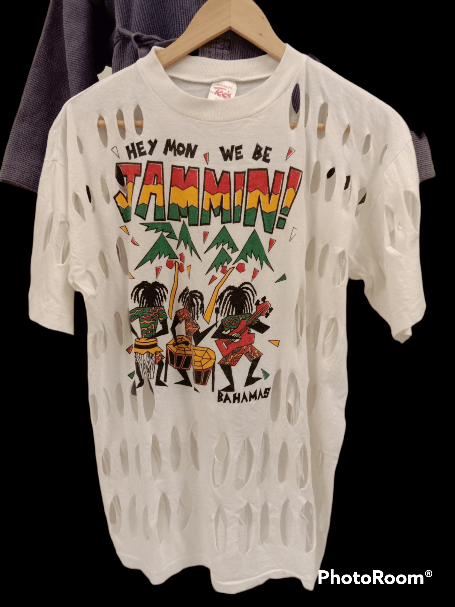 image of Crazy Sick Rare VTG Chunky Bahamas Trashed Design Tee in White, Men's (Size Large)