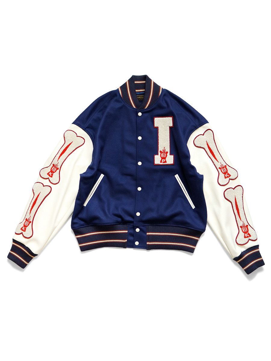 KAPITALウール I-FIVE バーシティーJKT size3 Kapital I-Five Varsity black bomber jacket with bones