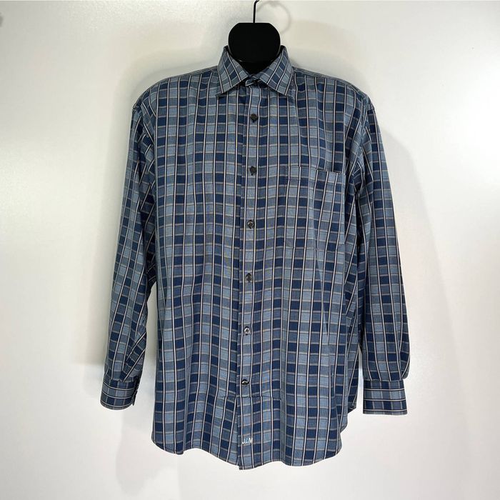 Johnston & Murphy Johnston & Murphy Button Up Shirt Check Stripes Blue ...