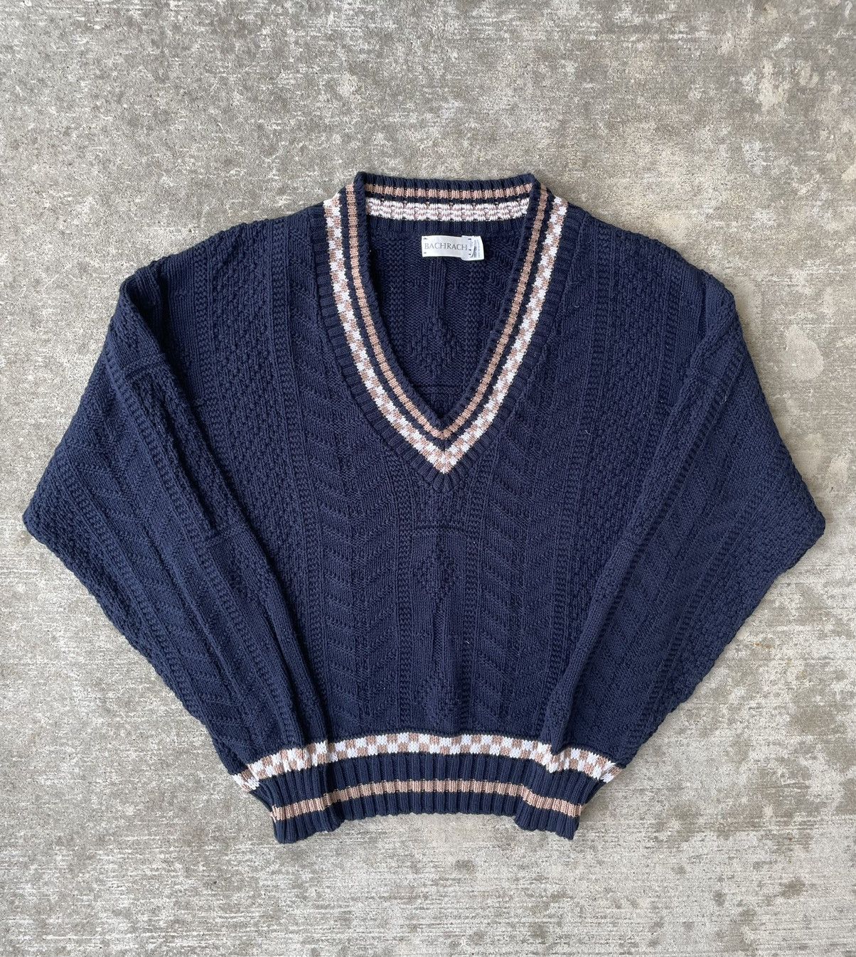 Vintage Vintage 80s V-Neck Cable Knit Sweater Size US L / EU 52-54 / 3 - 2 Thumbnail