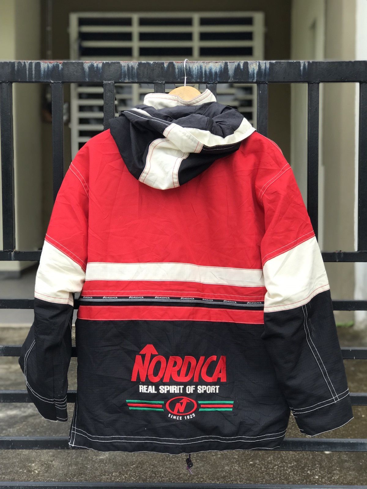 image of Ski x Vintage Nordica Snowwear Jacket Hoodie in Black/Red, Men's (Size Large)