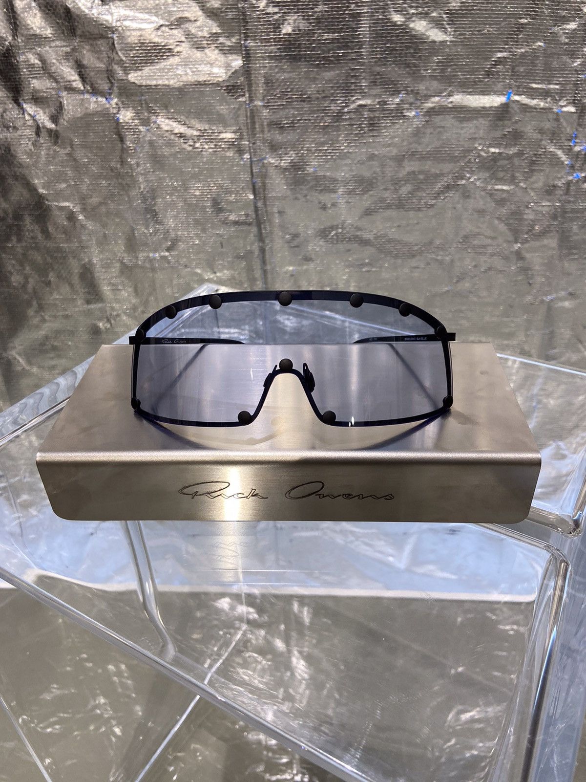 Rick Owens Rick Owens Shielding Sunglasses Black - Blue | Grailed