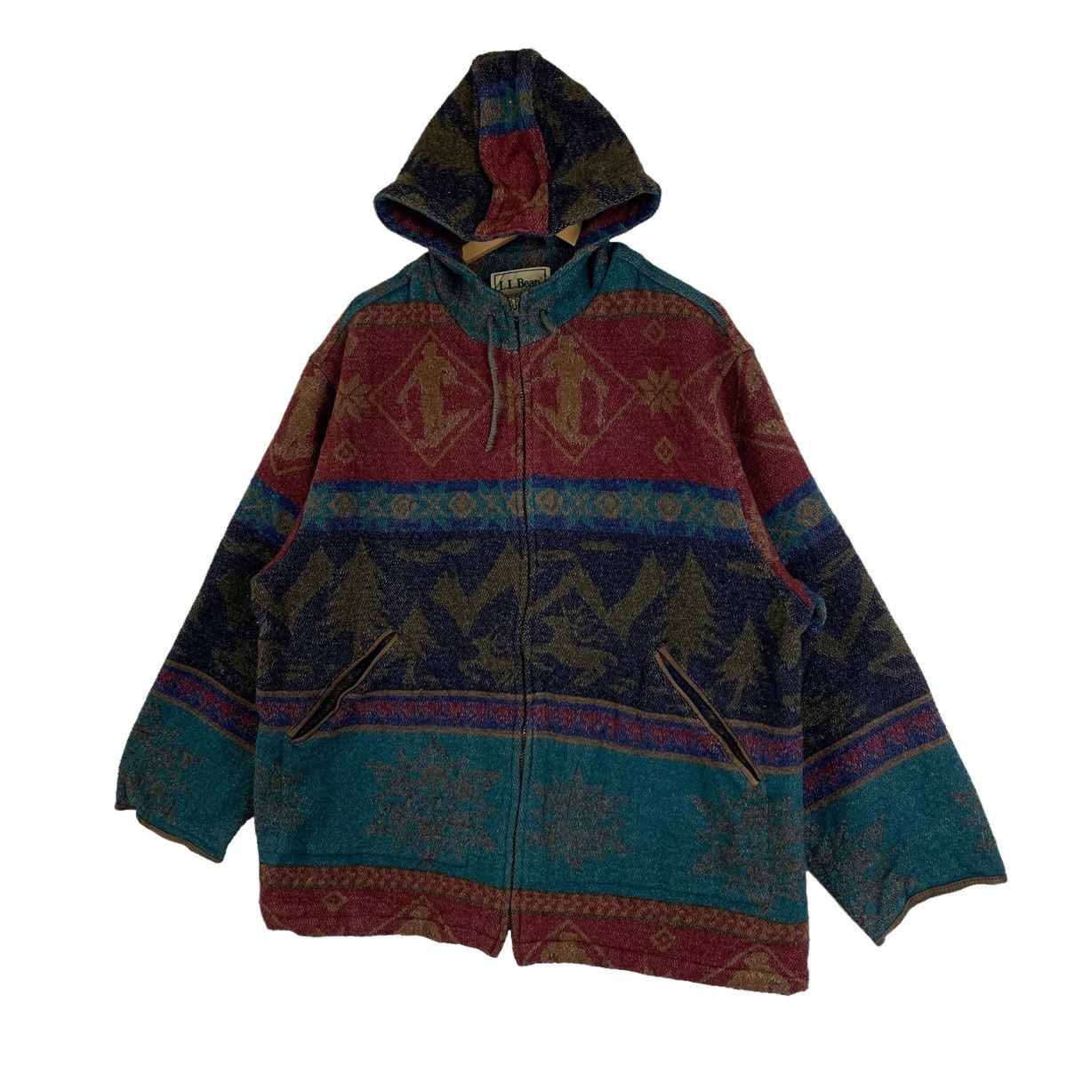 L.L. Bean × Vintage L.L.BEAN Outdoor Sportswear Aztec Motif Design Hoodie Jacket Size US XL / EU 56 / 4 - 4 Thumbnail
