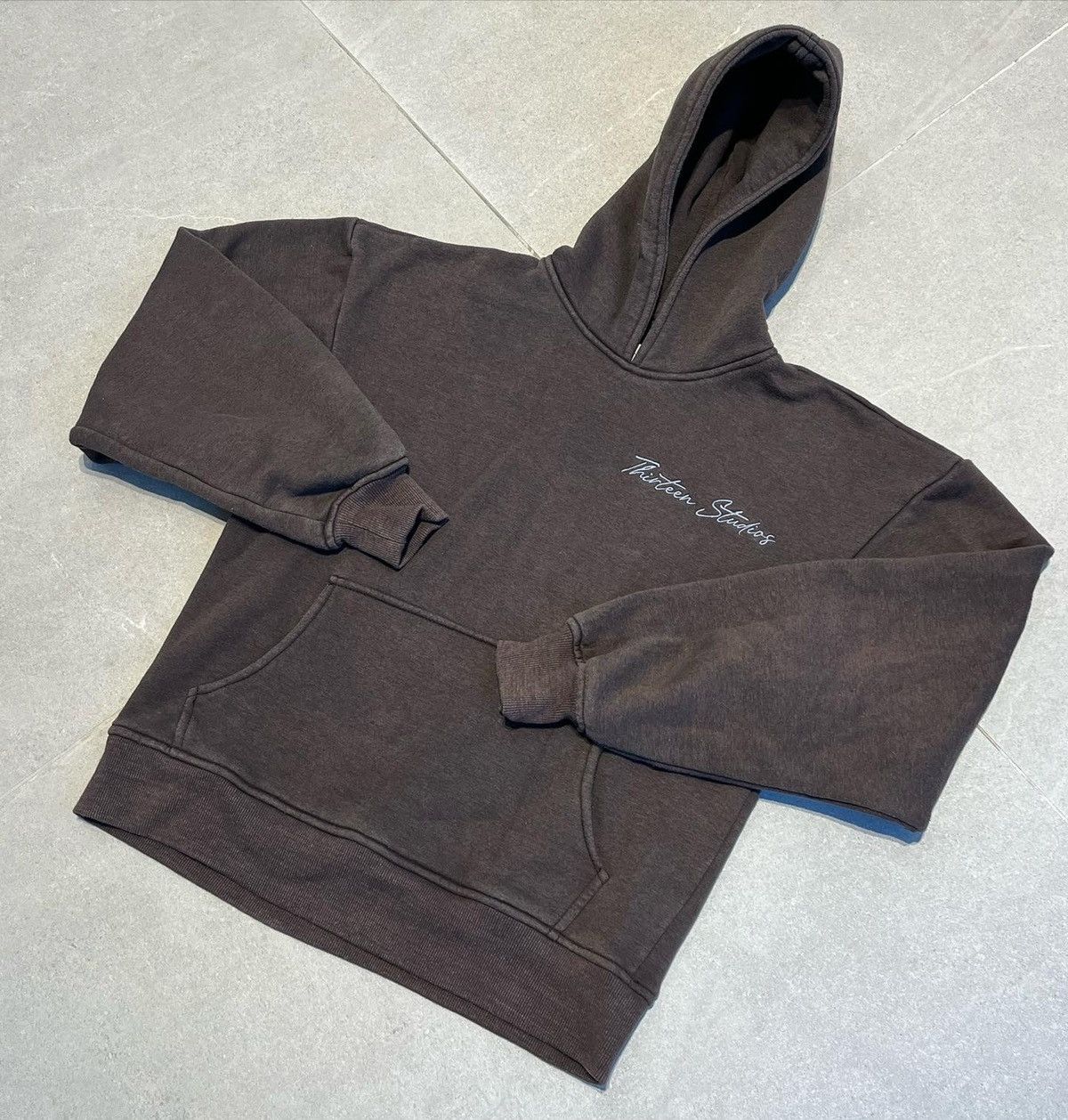 image of Made In USA Final! Thirteen Studios Early Drop Black Acid Wash Hoodie, Men's (Size Large)