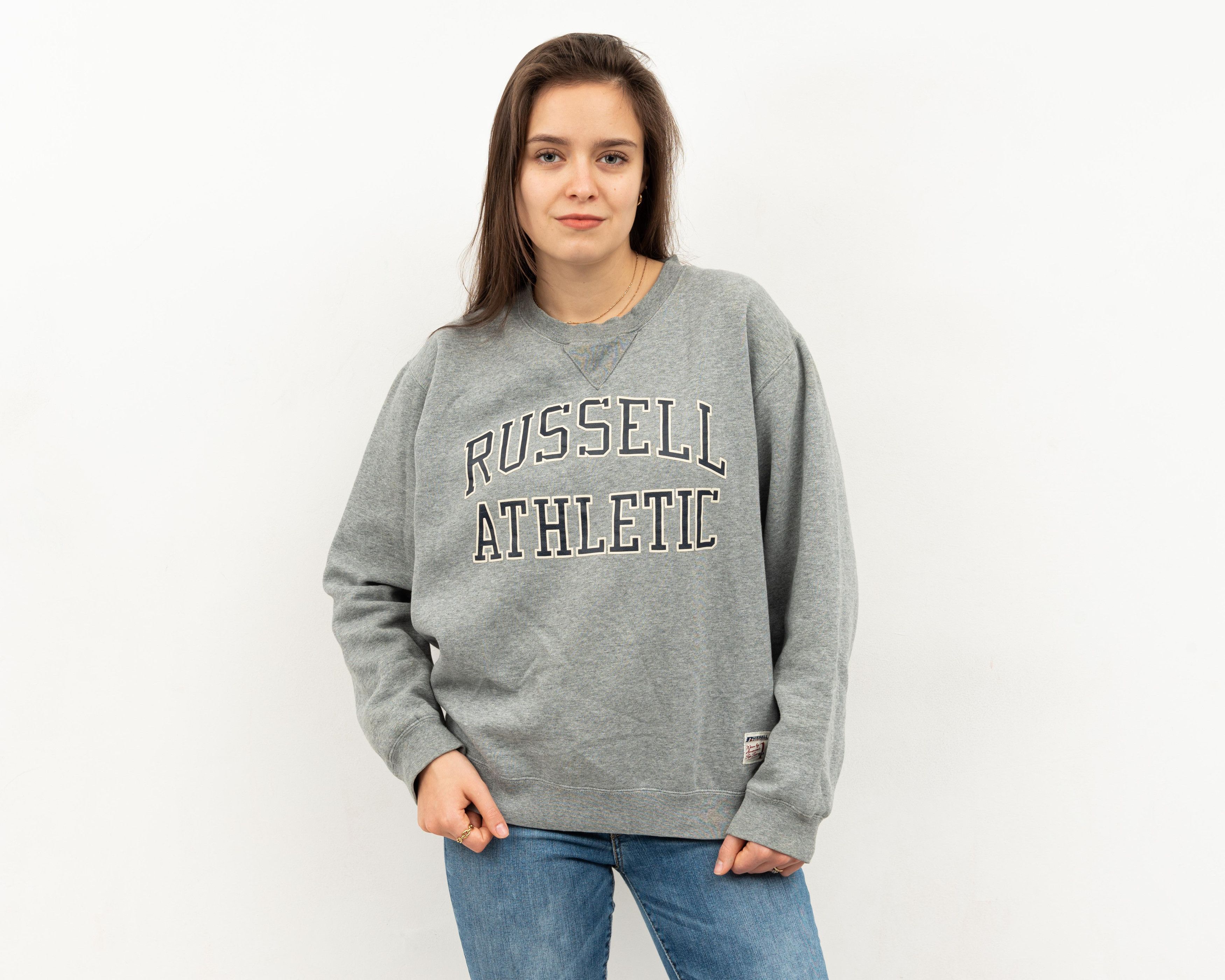 Russell Athletic × Vintage Pullover Sweatshirt Jumper Crew Neck Sweater Grey Top Size M / US 6-8 / IT 42-44 - 1 Thumbnail