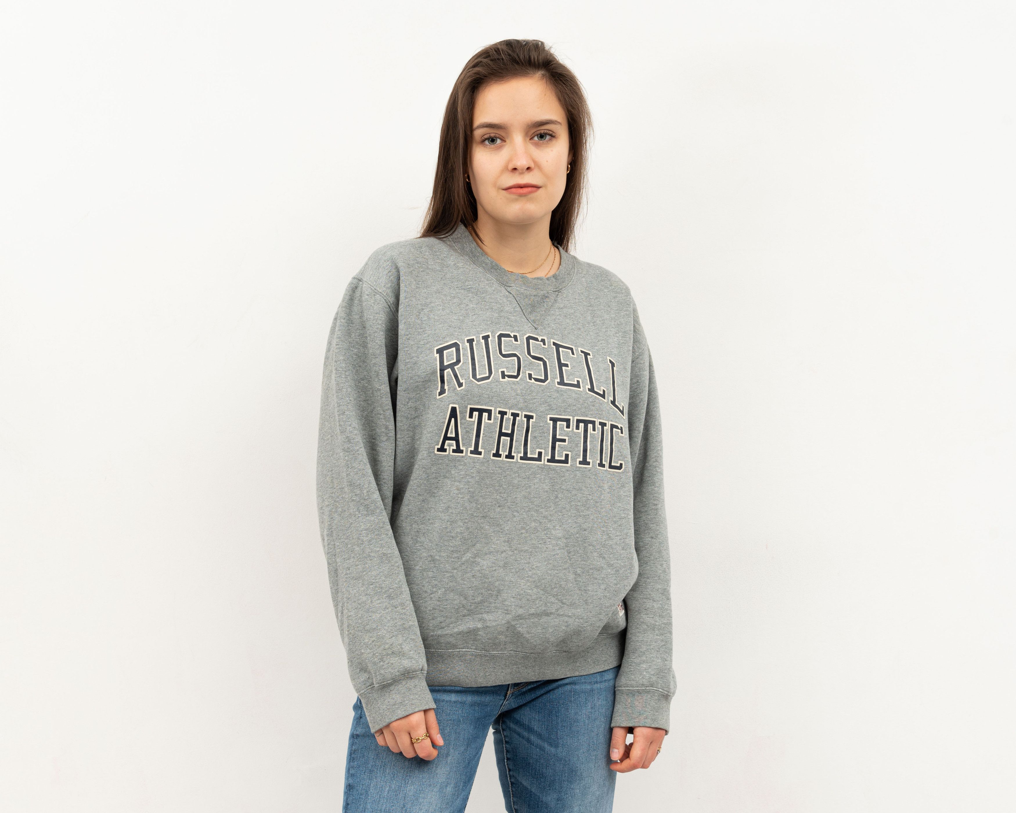 Russell Athletic × Vintage Pullover Sweatshirt Jumper Crew Neck Sweater Grey Top Size M / US 6-8 / IT 42-44 - 4 Thumbnail
