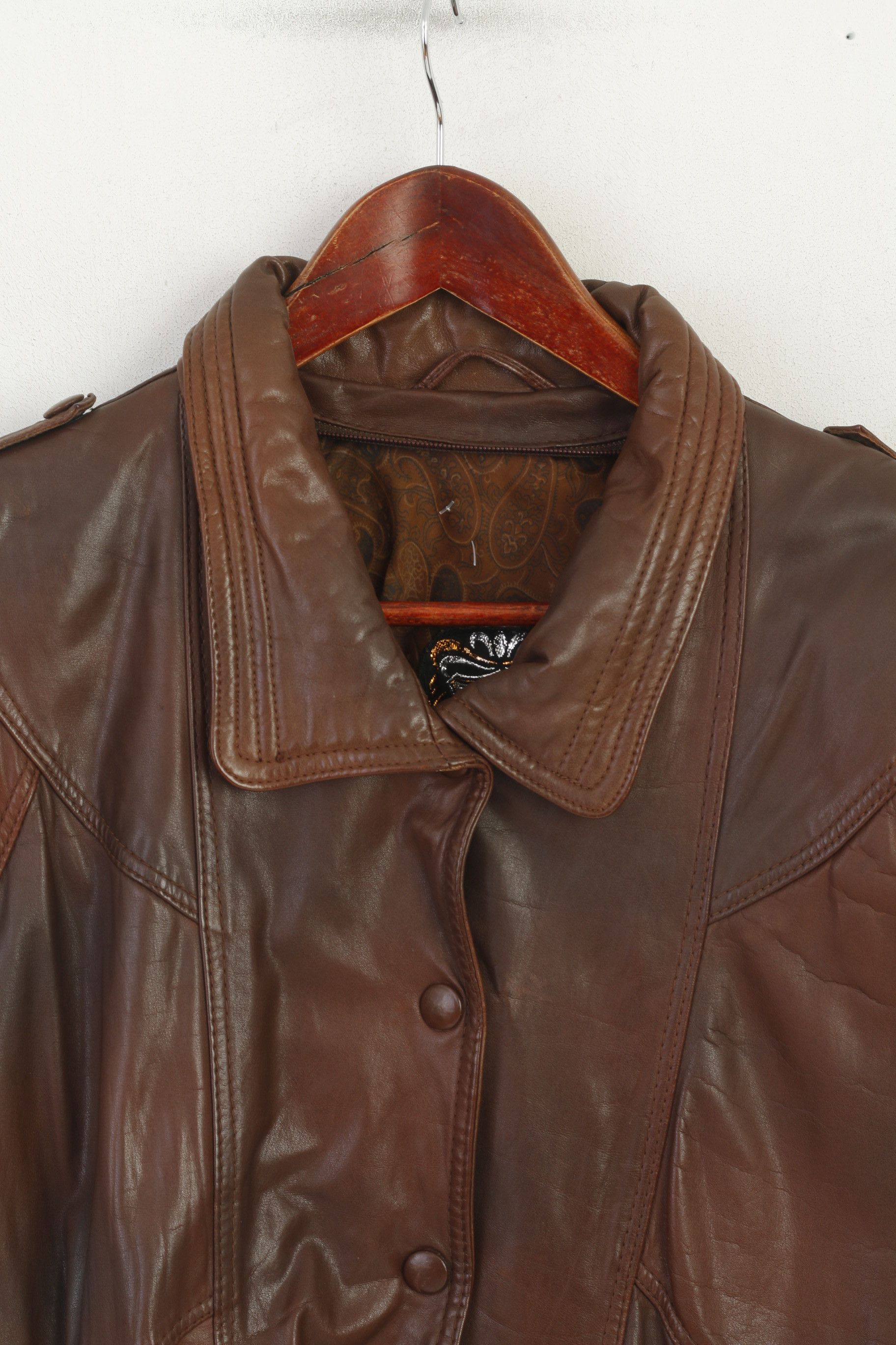Vintage Tigers Royal Women M Bomber Jacket Brown Leather 5525 Size M / US 6-8 / IT 42-44 - 3 Thumbnail