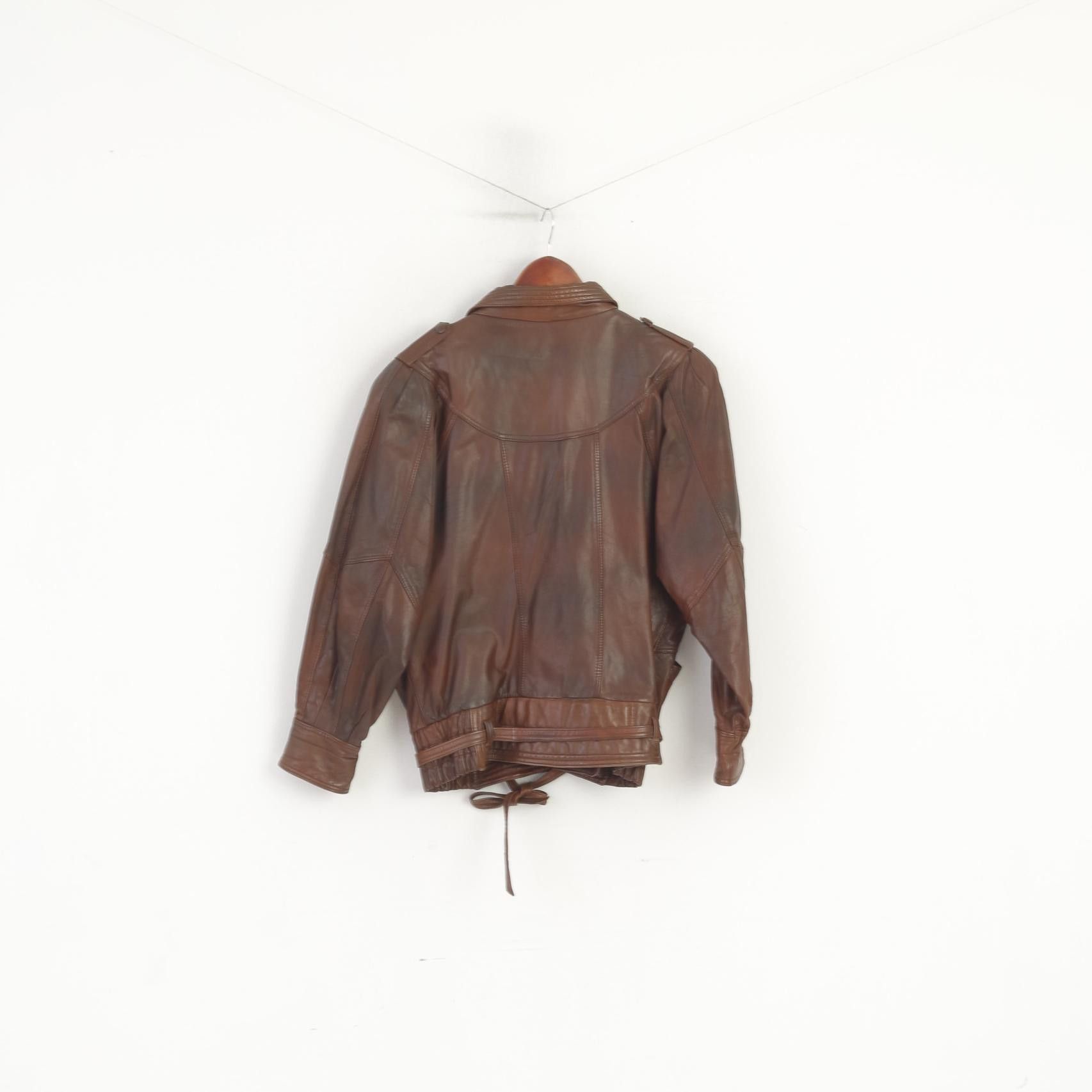 Vintage Tigers Royal Women M Bomber Jacket Brown Leather 5525 Size M / US 6-8 / IT 42-44 - 7 Thumbnail
