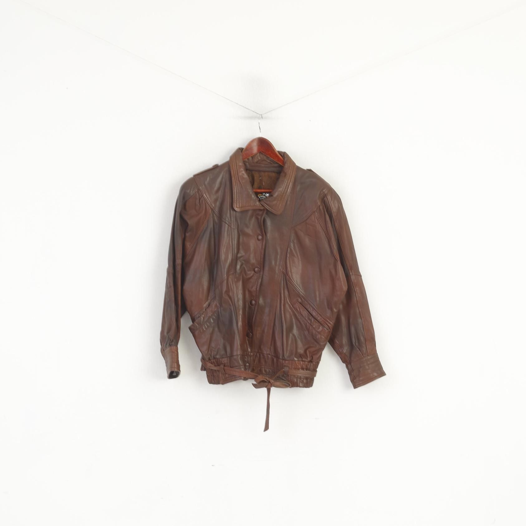 Vintage Tigers Royal Women M Bomber Jacket Brown Leather 5525 Size M / US 6-8 / IT 42-44 - 2 Thumbnail