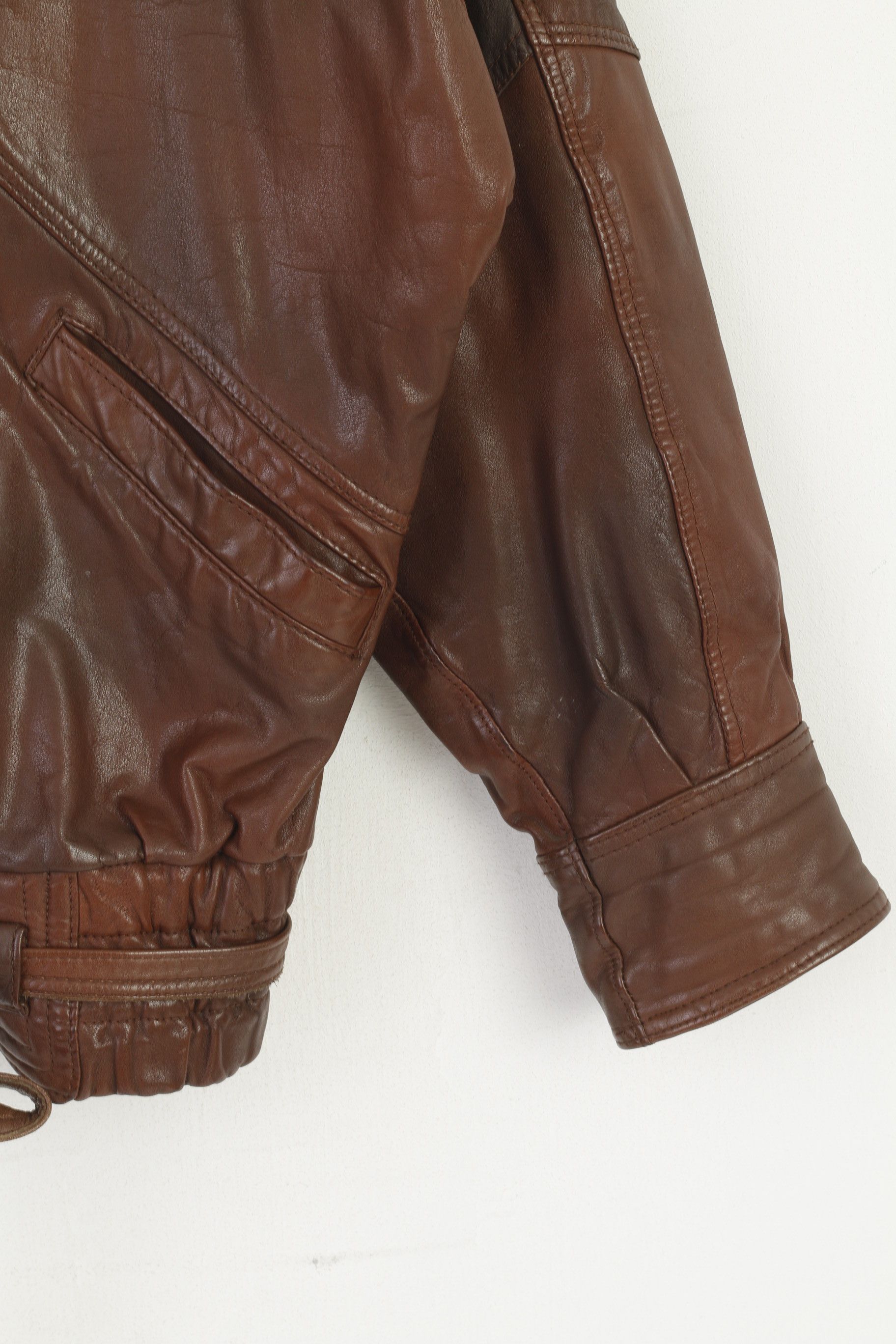 Vintage Tigers Royal Women M Bomber Jacket Brown Leather 5525 Size M / US 6-8 / IT 42-44 - 6 Thumbnail
