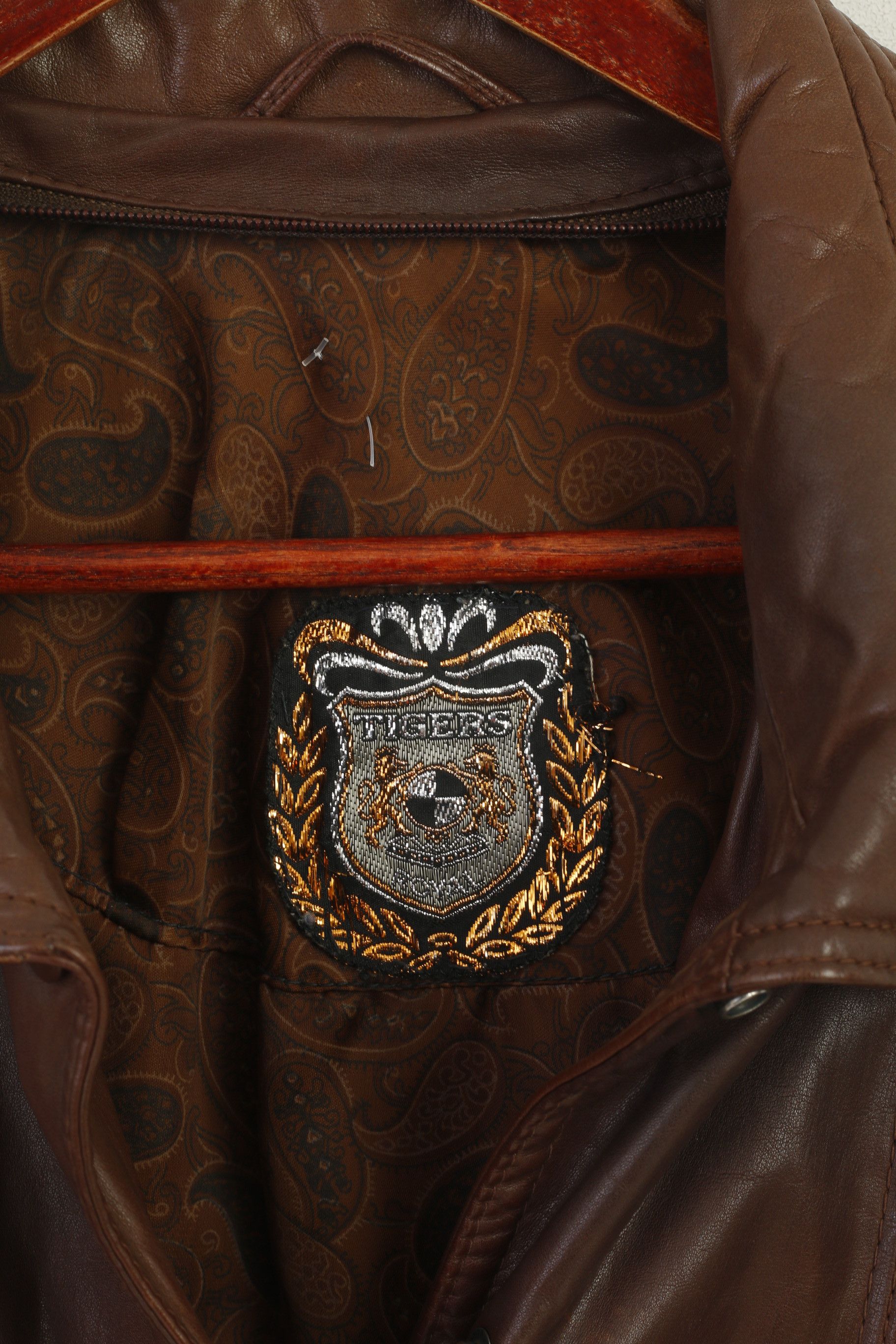 Vintage Tigers Royal Women M Bomber Jacket Brown Leather 5525 Size M / US 6-8 / IT 42-44 - 4 Thumbnail