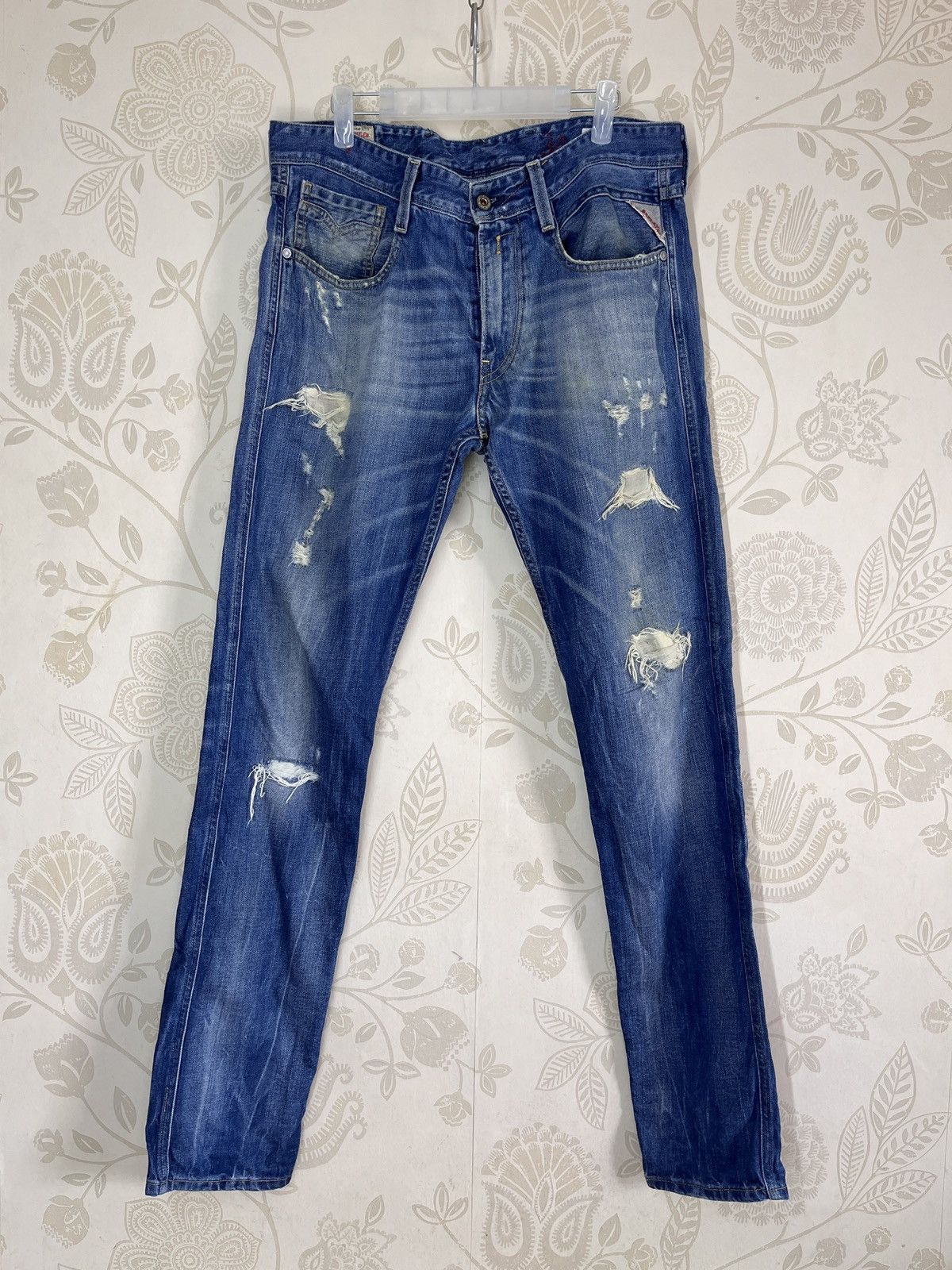 Ripped Distressed Replay Blue Jeans Anbass Made In Italy