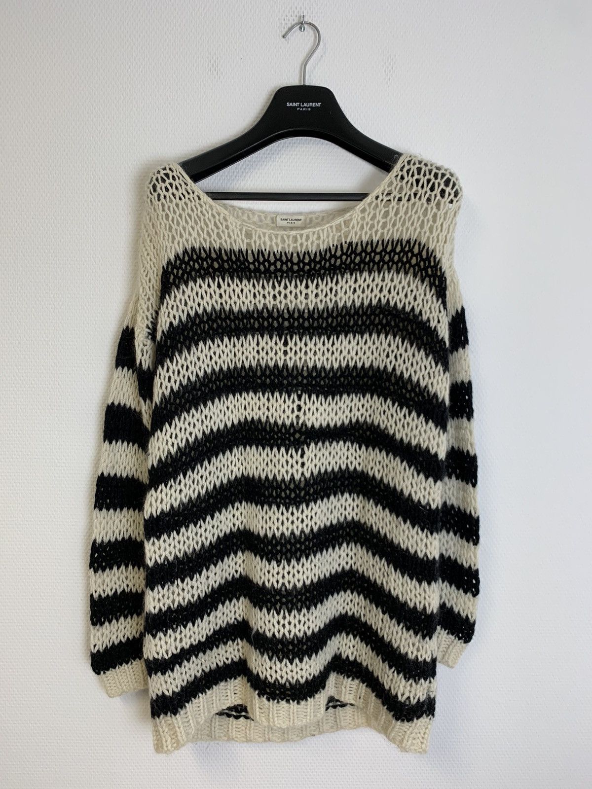 Hedi Slimane × Saint Laurent Paris FW2013 heavy striped mohair knit beige black Size US M / EU 48-50 / 2 - 1 Thumbnail
