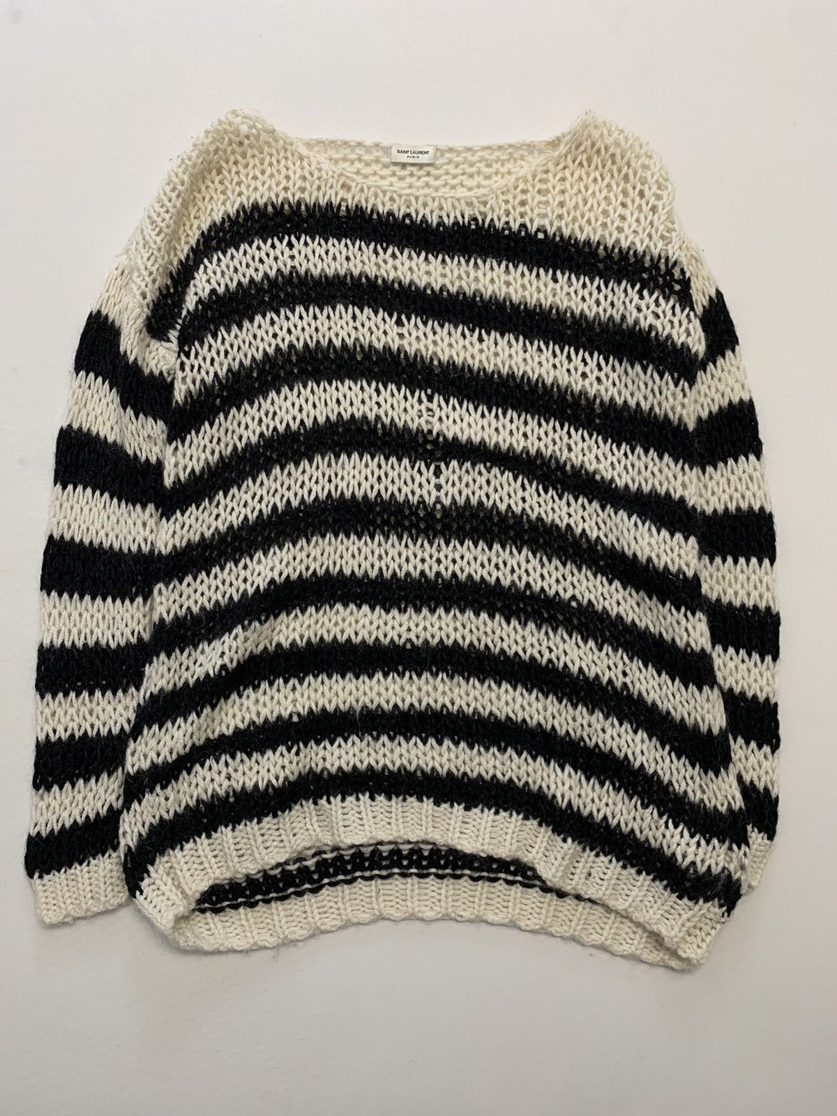 Hedi Slimane × Saint Laurent Paris FW2013 heavy striped mohair knit beige black Size US M / EU 48-50 / 2 - 3 Thumbnail