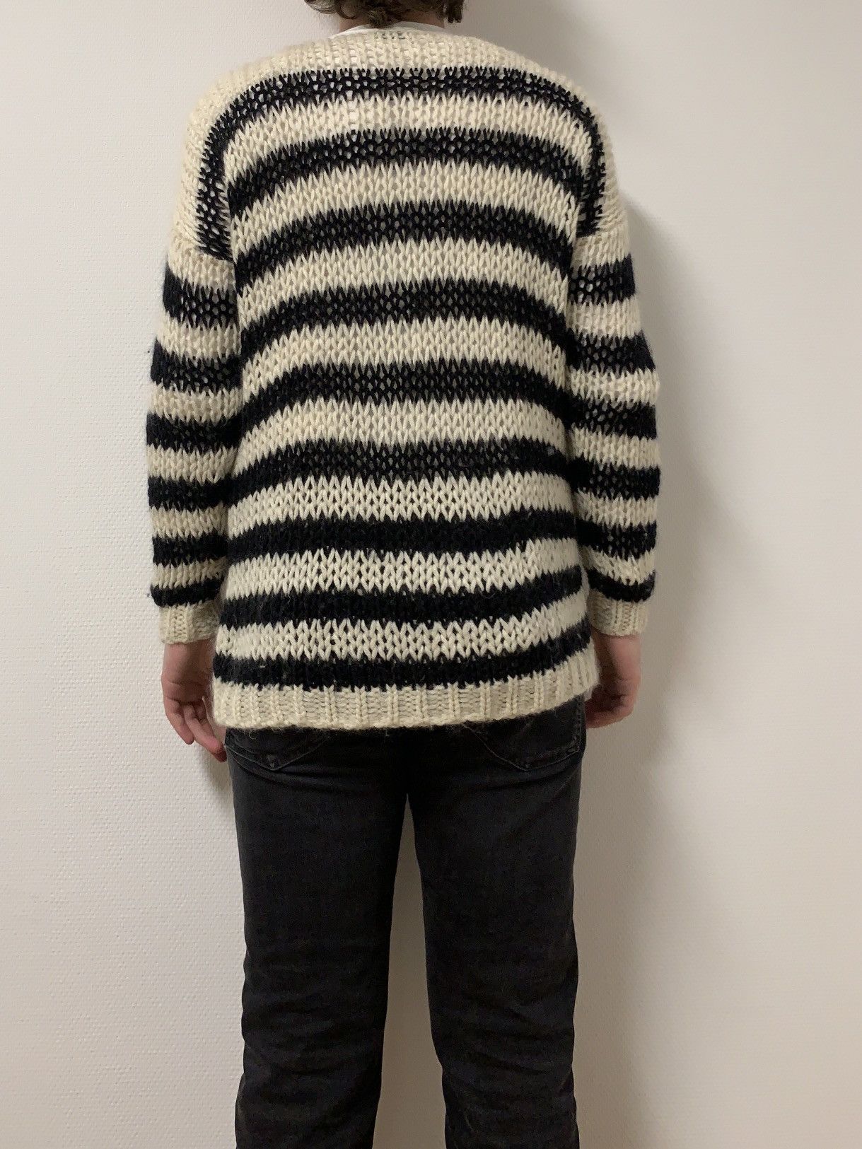 Hedi Slimane × Saint Laurent Paris FW2013 heavy striped mohair knit beige black Size US M / EU 48-50 / 2 - 9 Thumbnail