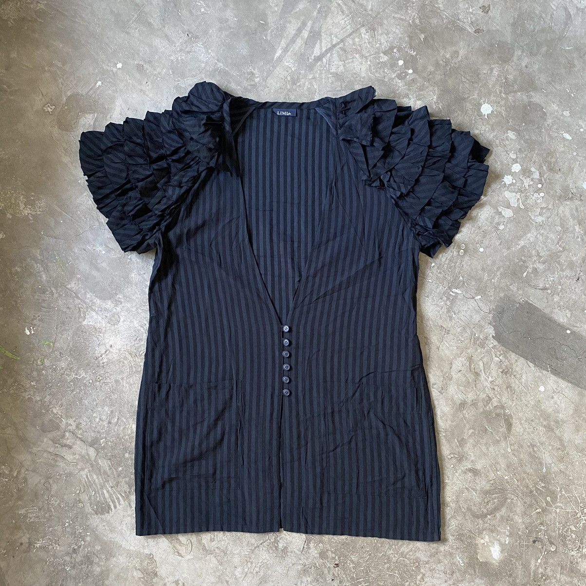 image of Limi Feu - Yohji Yamamoto - Stripe Midi Ruffles Dress in Black, Women's (Size Small)