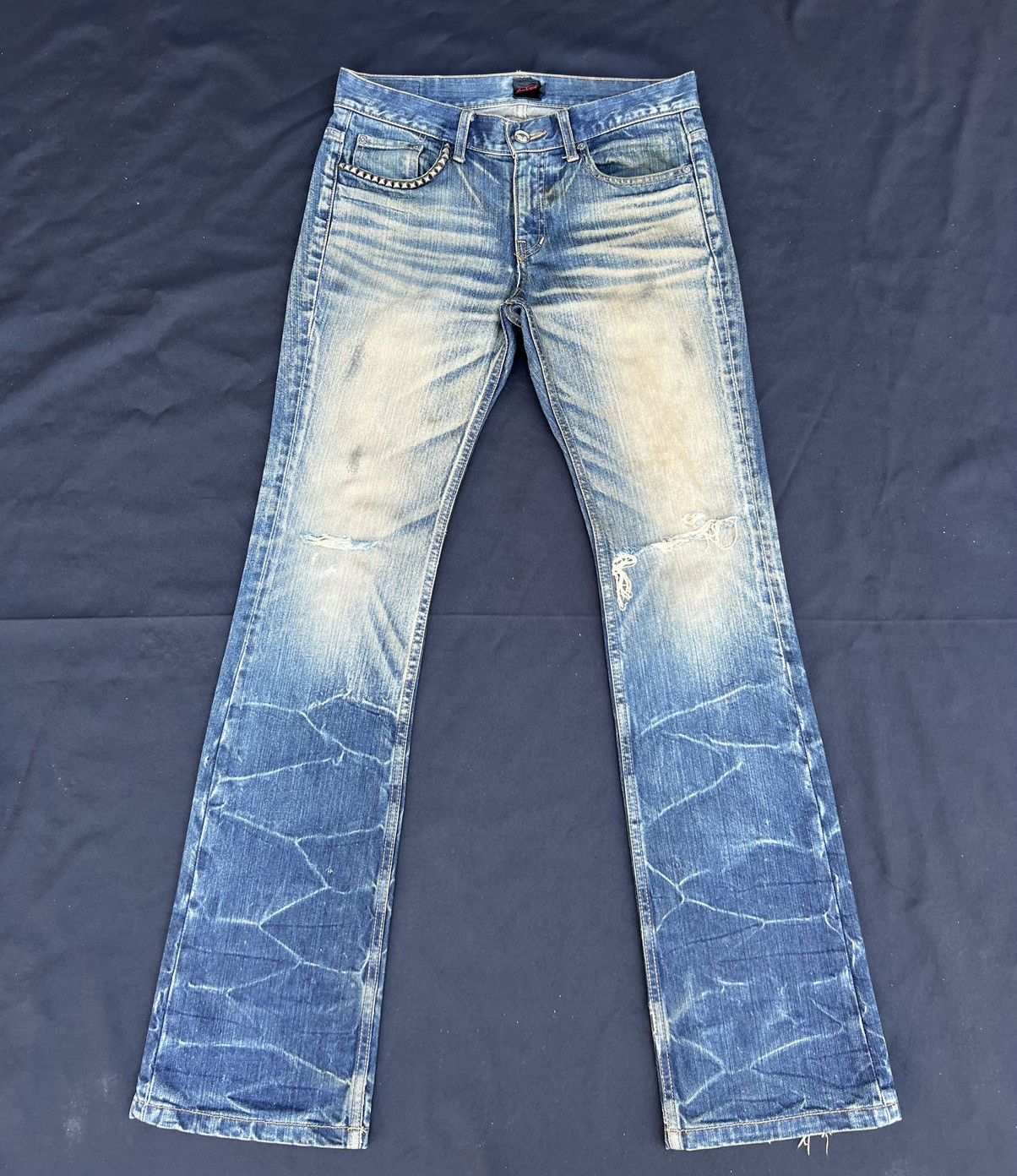 image of Hysteric Glamour x Jack Rose Vintage Jackrose Japan Rips Dirty Mud Denim Flare Jeans (Size 29)