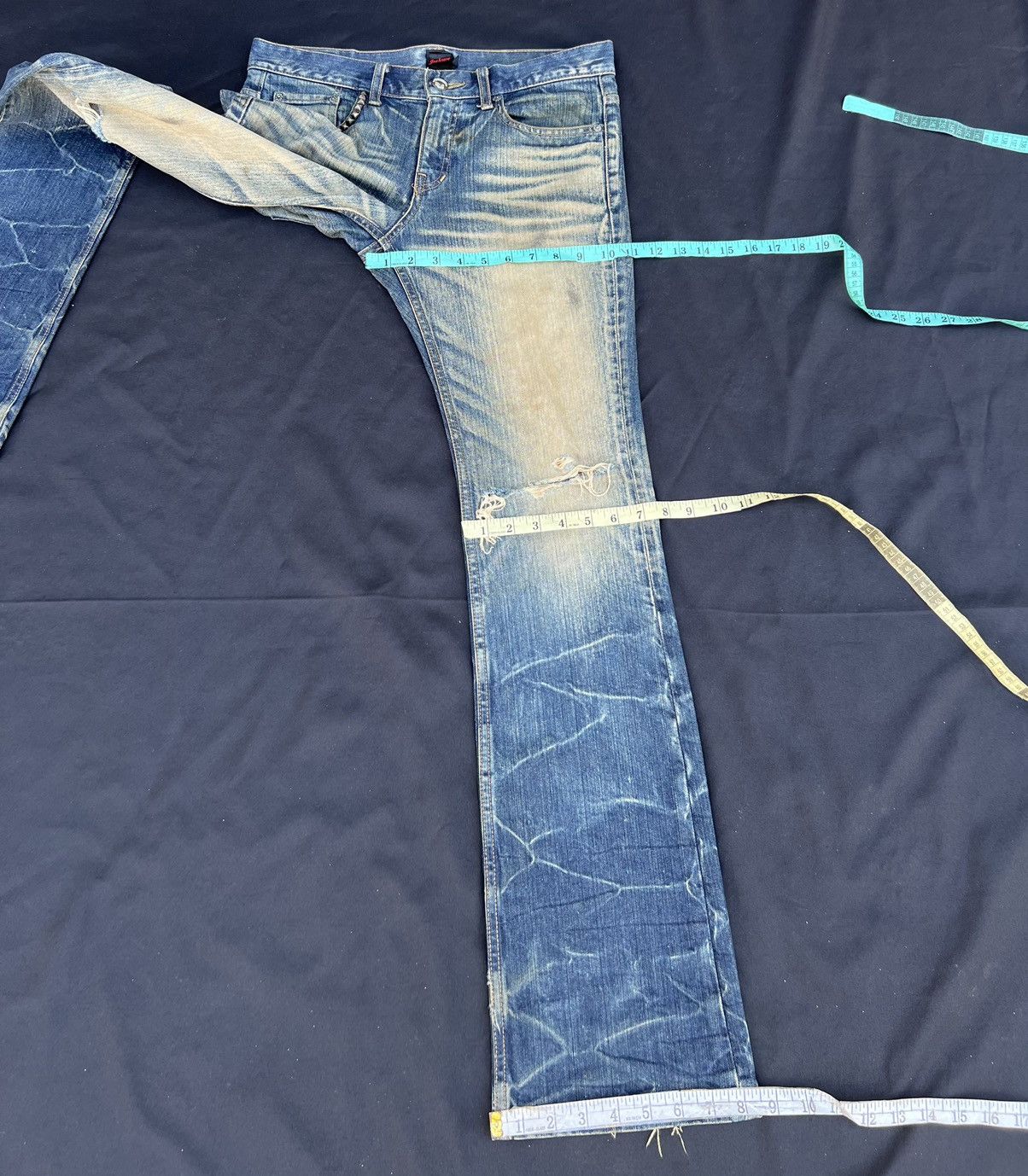 Vintage Vintage Jackrose Japan Rips Dirty Mud Denim Flare Jeans Size US 29 - 3 Thumbnail