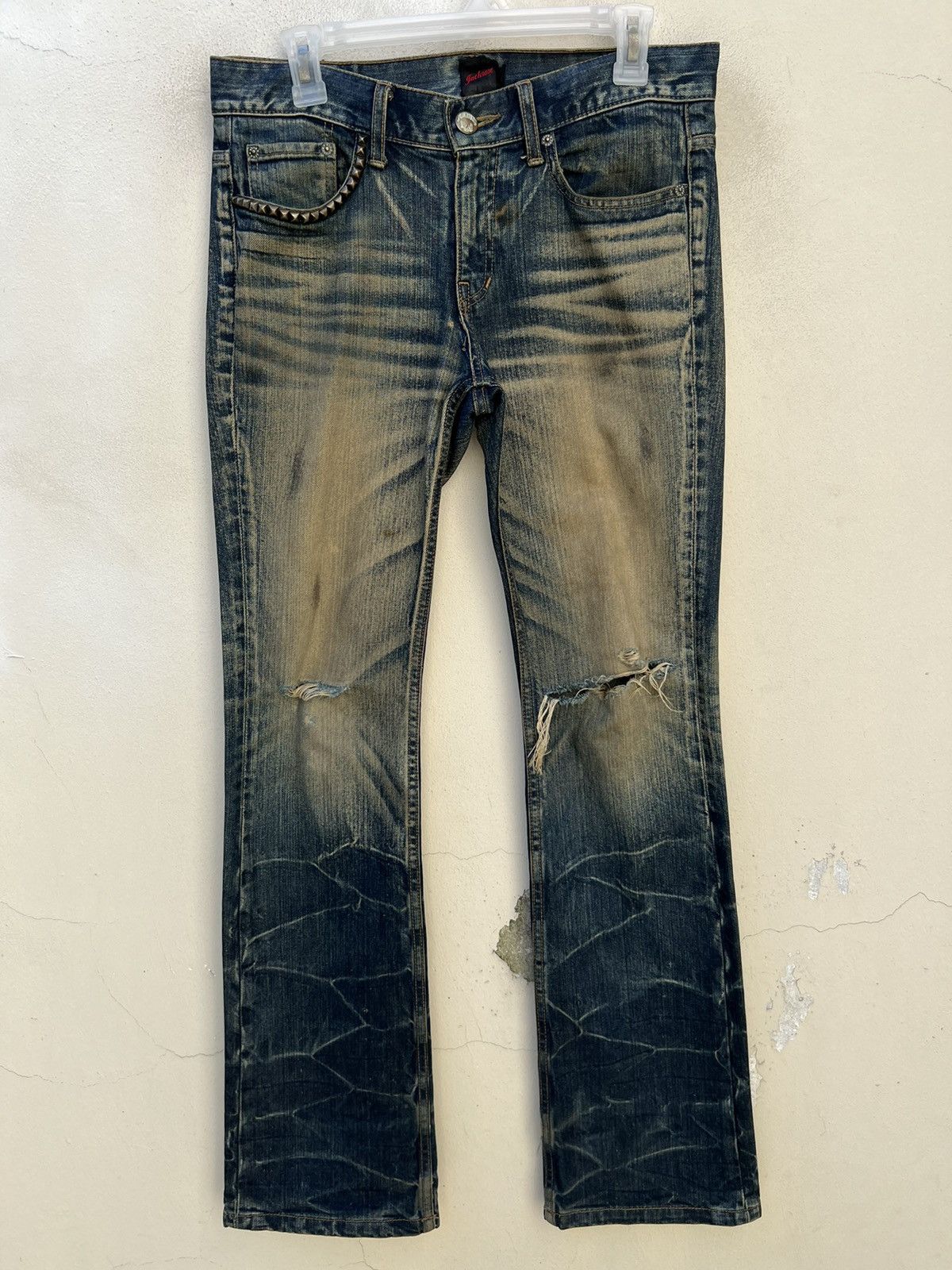 Vintage Vintage Jackrose Japan Rips Dirty Mud Denim Flare Jeans Size US 29 - 6 Thumbnail