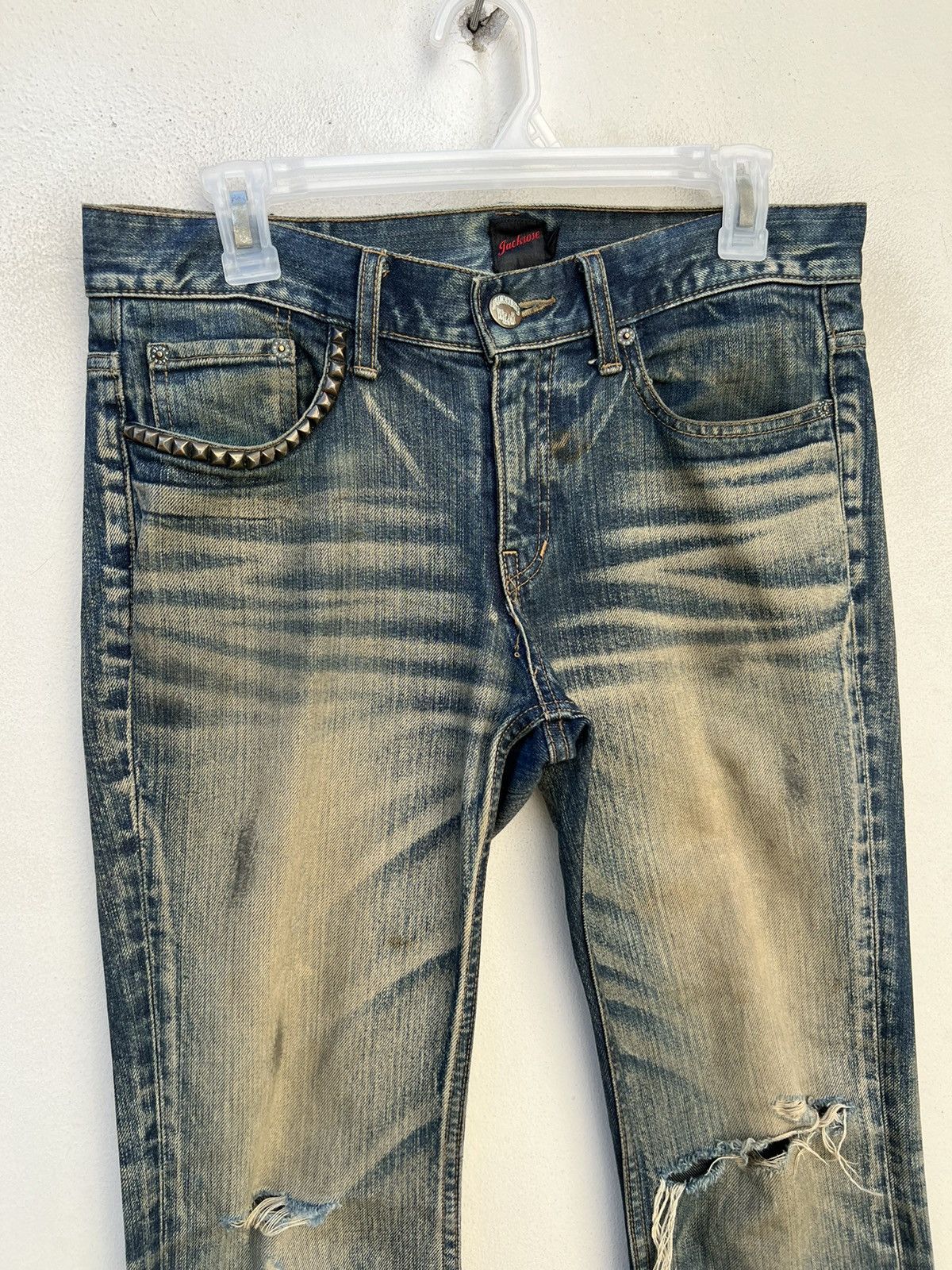 Vintage Vintage Jackrose Japan Rips Dirty Mud Denim Flare Jeans Size US 29 - 7 Thumbnail