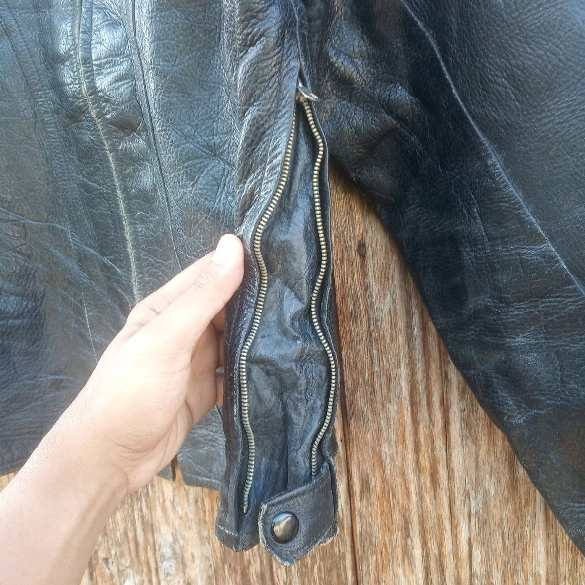 Genuine Leather Rare!! Leather Jacket Zipper Motorcycle Jacket Style Punk Size US S / EU 44-46 / 1 - 3 Thumbnail