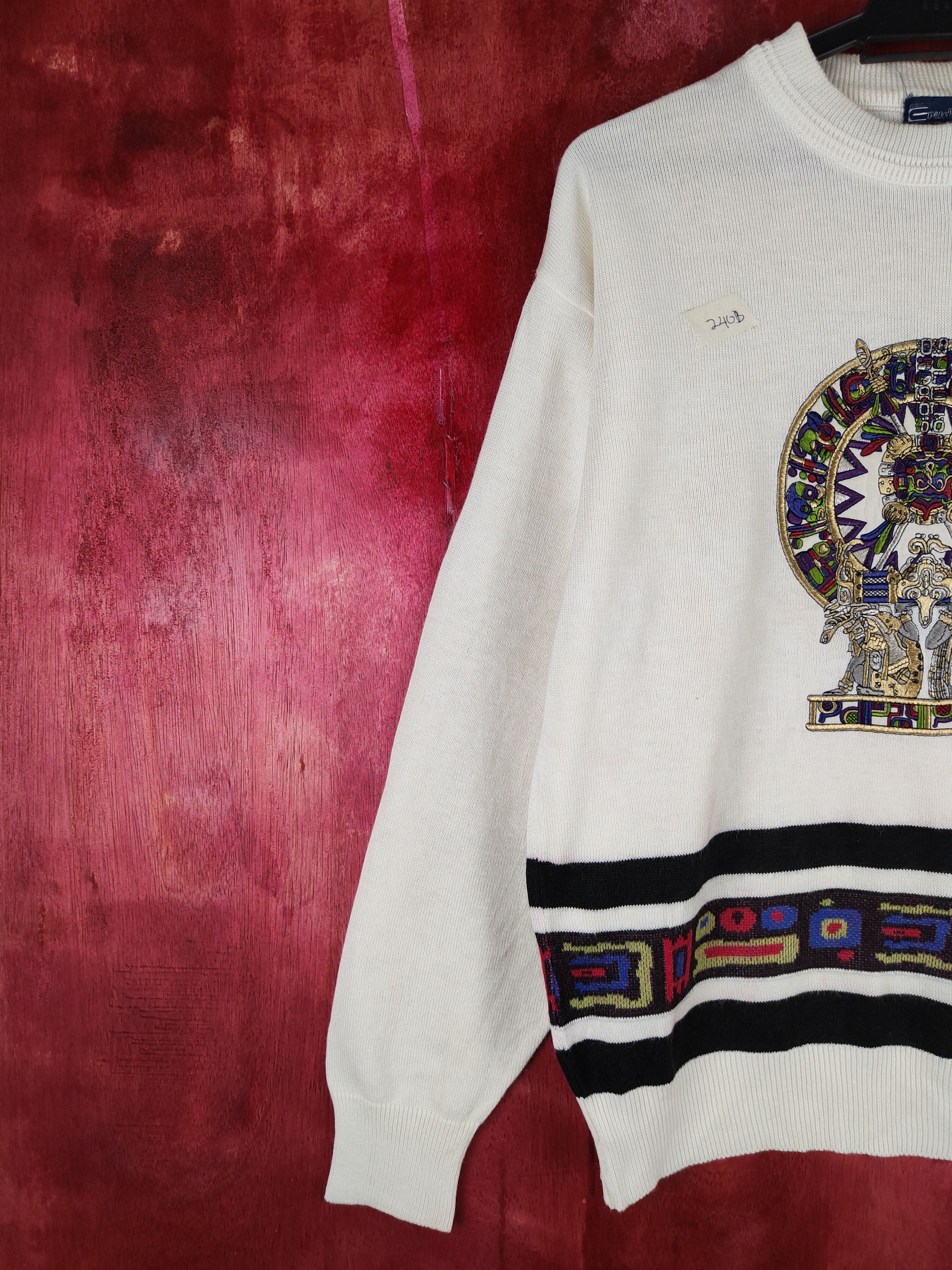 Japanese Brand Crude Heart embroidered White Knitwear Sweatshirt #240B Size US M / EU 48-50 / 2 - 4 Thumbnail