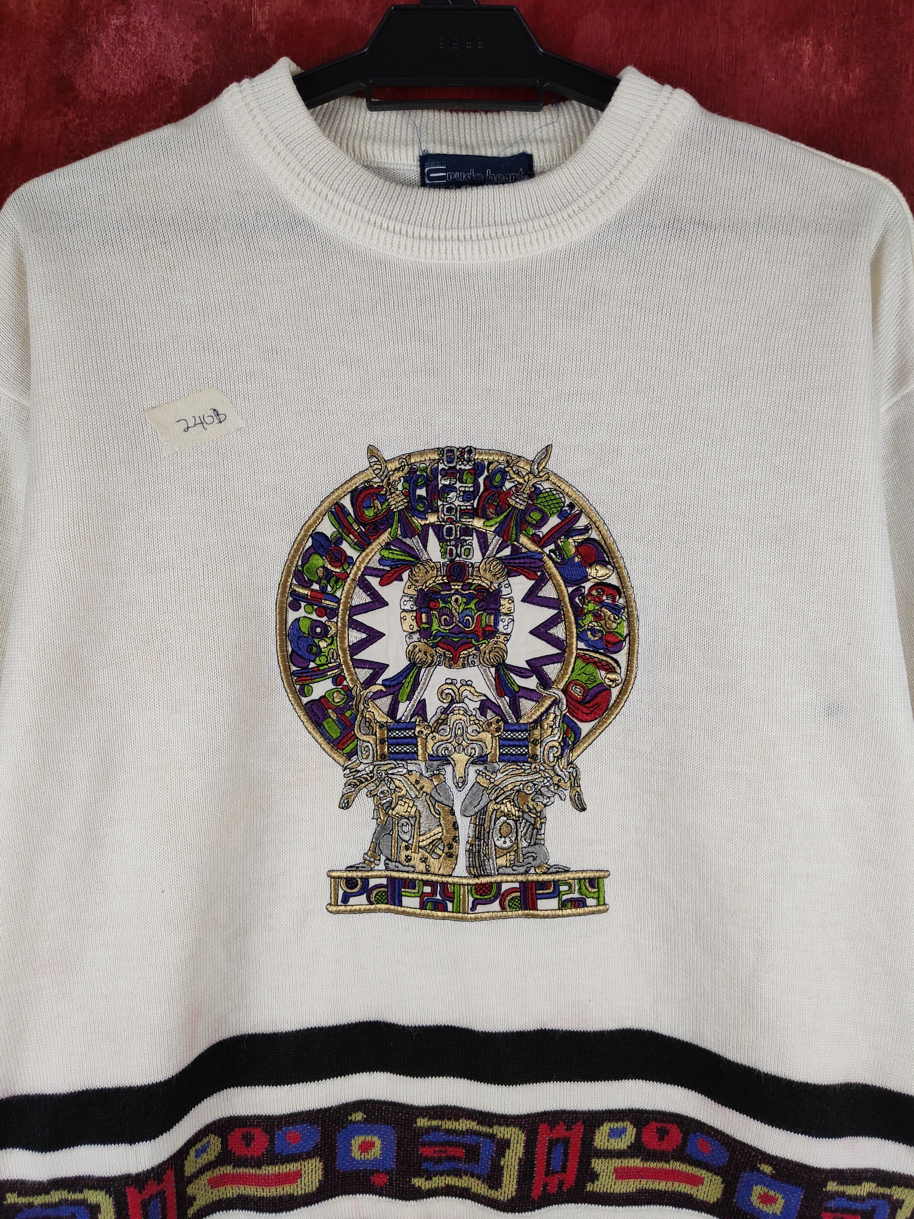 Japanese Brand Crude Heart embroidered White Knitwear Sweatshirt #240B Size US M / EU 48-50 / 2 - 2 Thumbnail