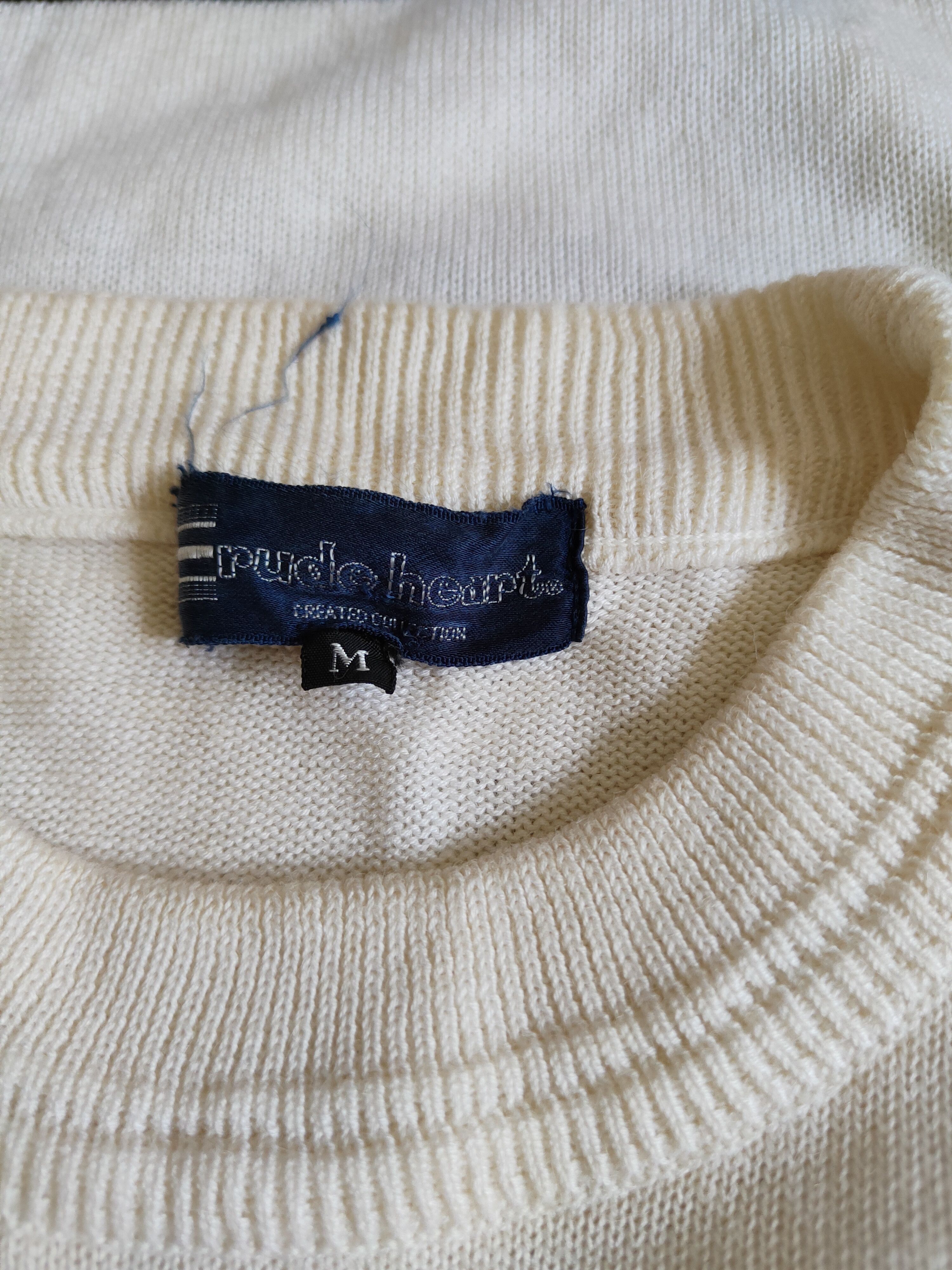 Japanese Brand Crude Heart embroidered White Knitwear Sweatshirt #240B Size US M / EU 48-50 / 2 - 12 Thumbnail