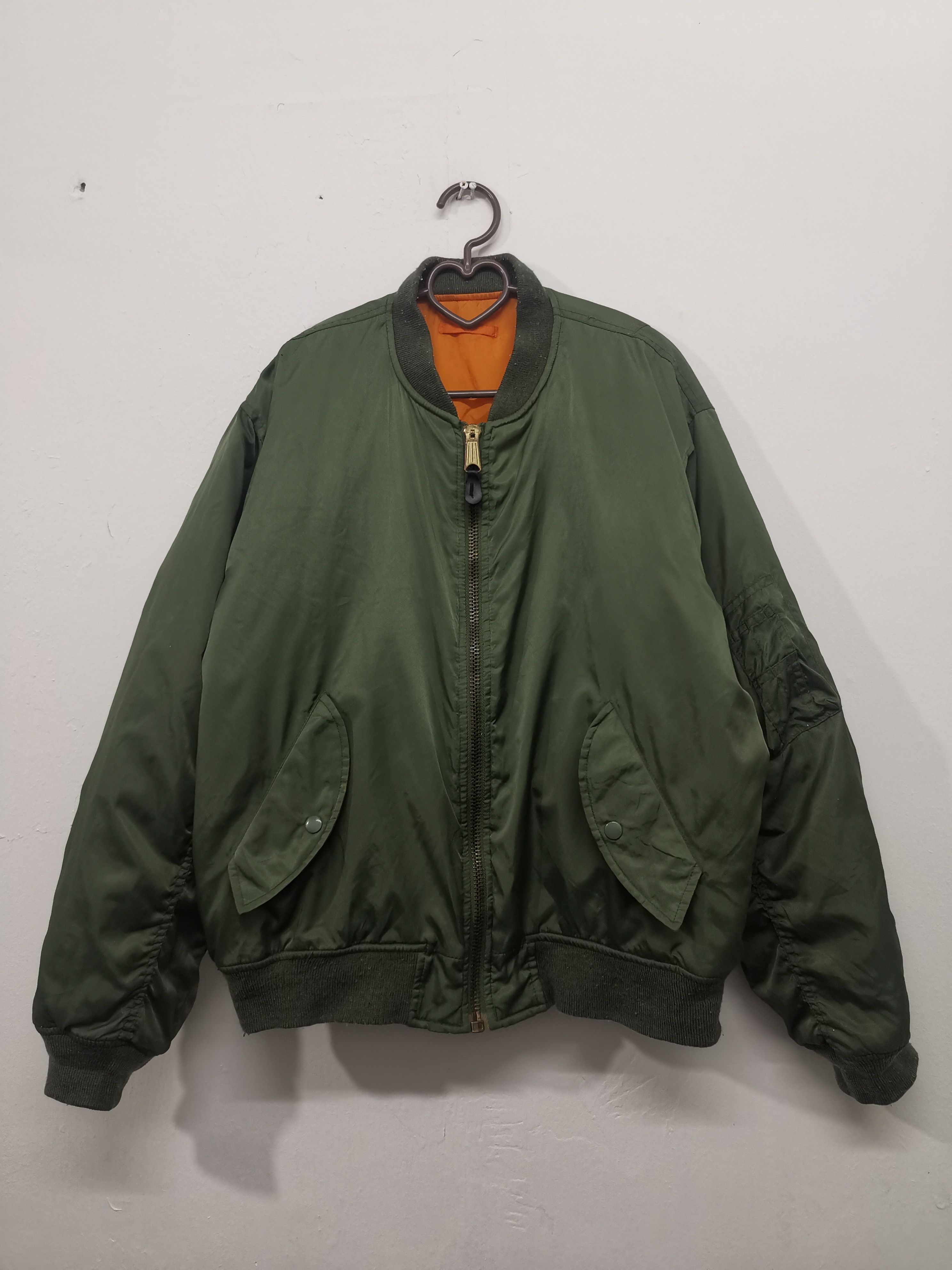 image of Reversible Phantom Military Ma-1 Bomber Jacket in Green/Orange, Men's (Size Large)