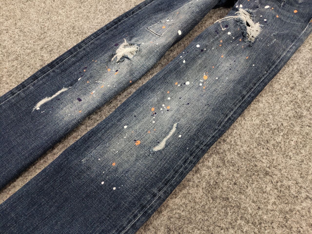 Japanese Brand Designer My Brand Slim Jeans Distressed Paint Blue Denim Size US 33 - 5 Thumbnail