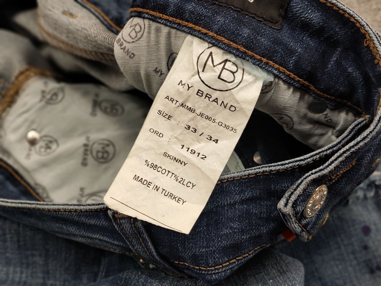 Japanese Brand Designer My Brand Slim Jeans Distressed Paint Blue Denim Size US 33 - 23 Thumbnail