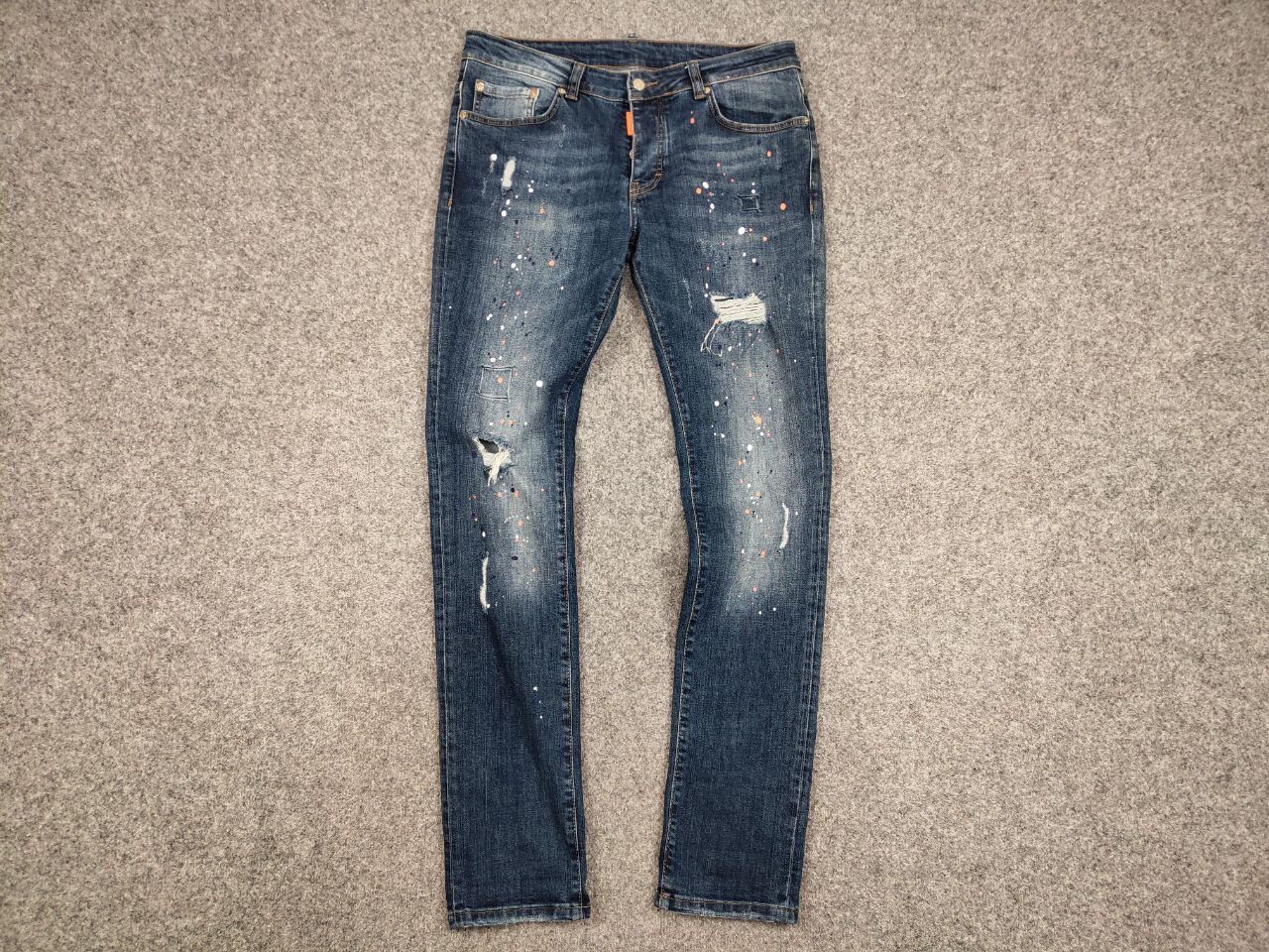 Japanese Brand Designer My Brand Slim Jeans Distressed Paint Blue Denim Size US 33 - 15 Thumbnail