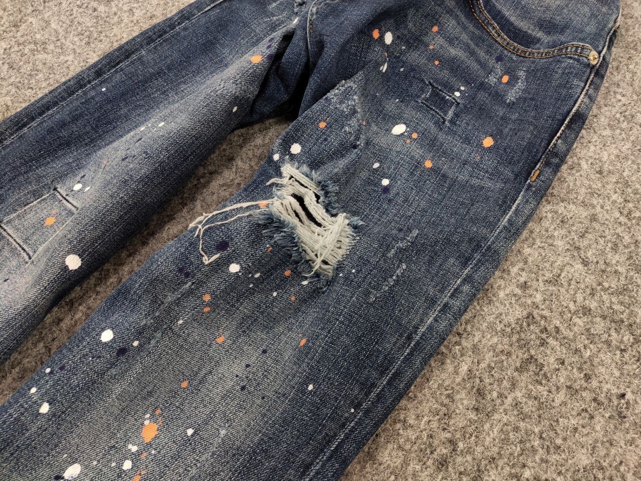 Japanese Brand Designer My Brand Slim Jeans Distressed Paint Blue Denim Size US 33 - 10 Thumbnail