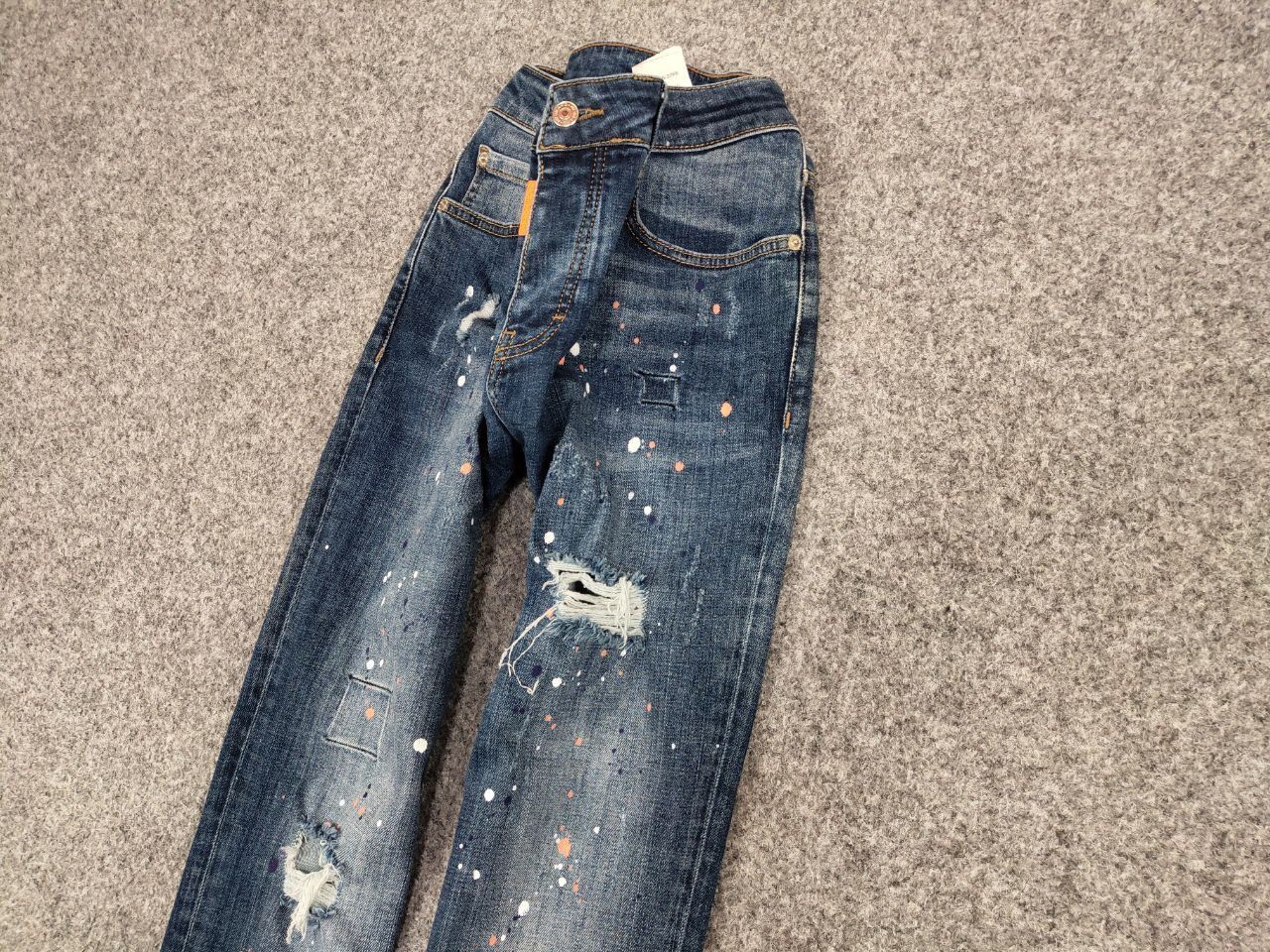 Japanese Brand Designer My Brand Slim Jeans Distressed Paint Blue Denim Size US 33 - 3 Thumbnail