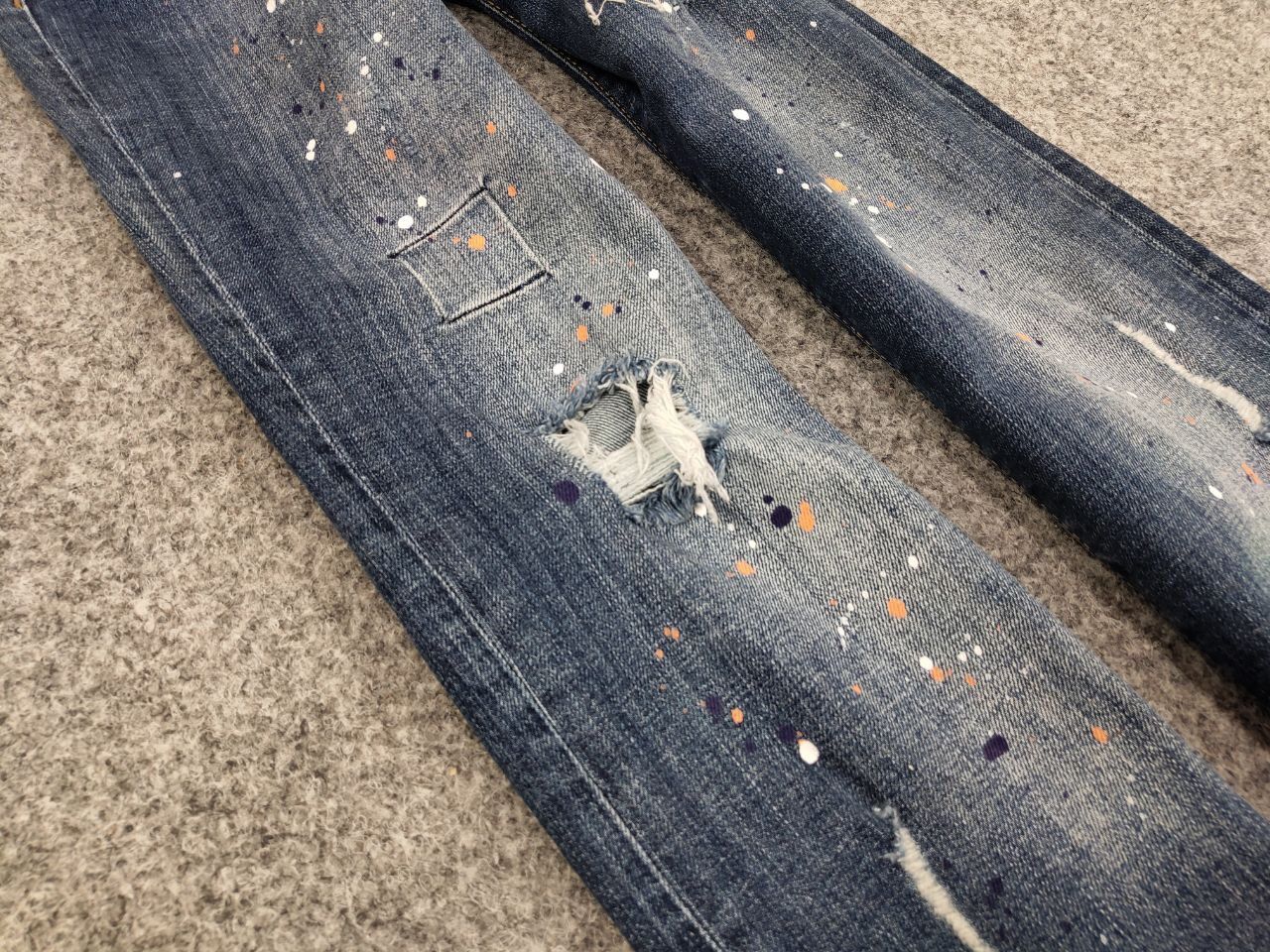 Japanese Brand Designer My Brand Slim Jeans Distressed Paint Blue Denim Size US 33 - 9 Thumbnail