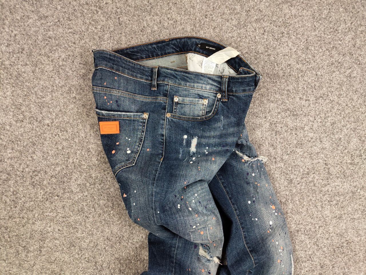 Japanese Brand Designer My Brand Slim Jeans Distressed Paint Blue Denim Size US 33 - 19 Thumbnail