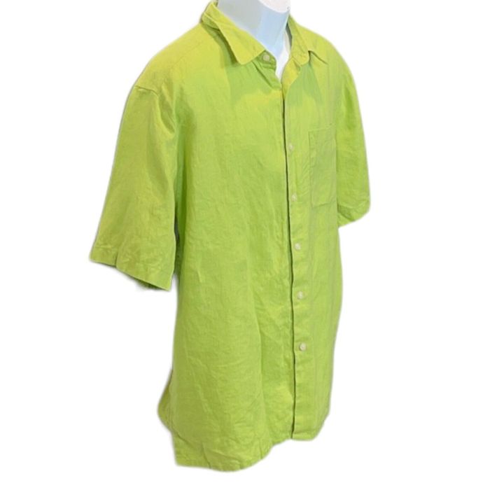 Other Alan Flusser Men's 100% Linen Lime Green Button Up Short Slv ...