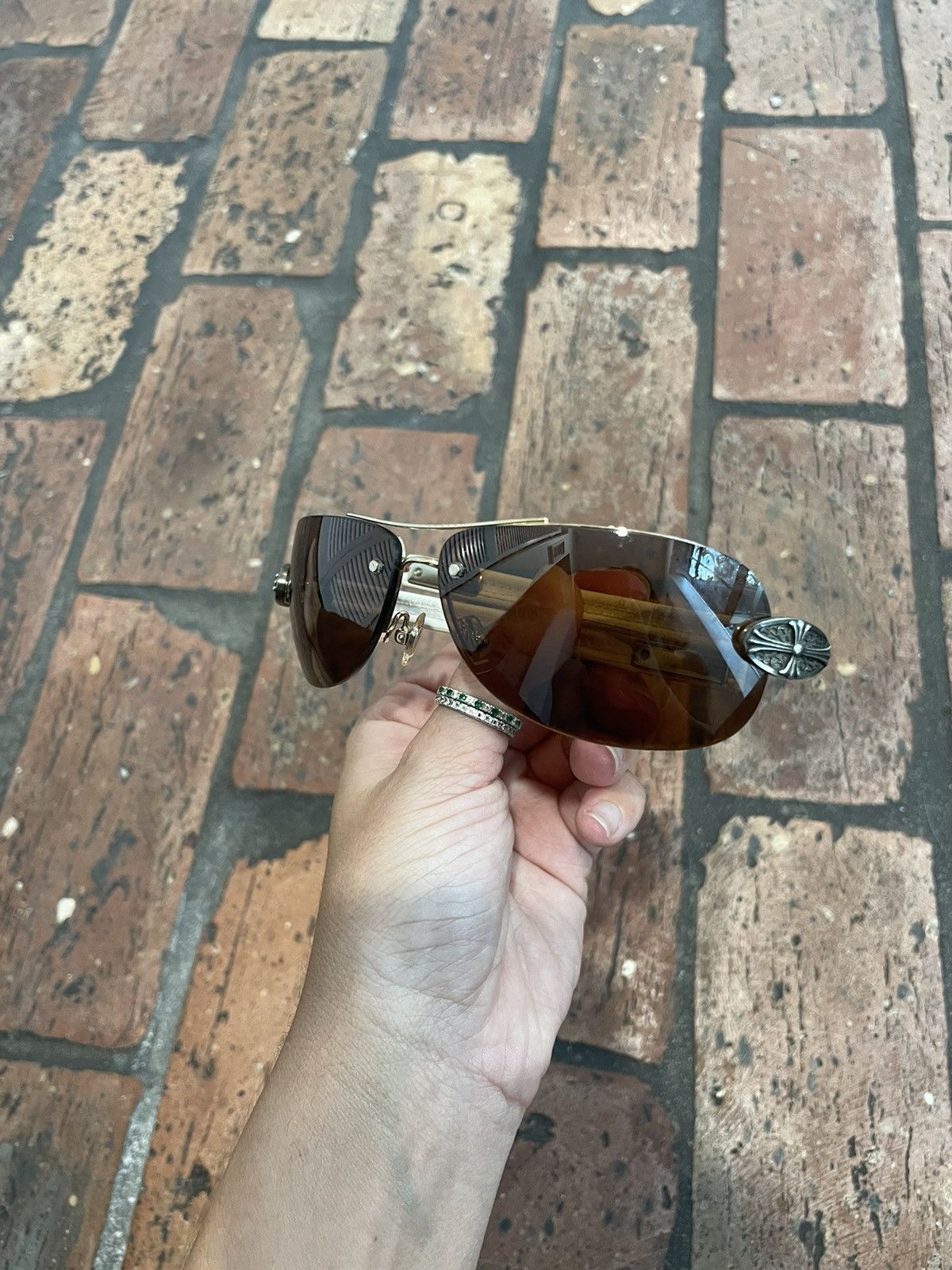 Chrome Hearts CHROME HEARTS Brown Lens White Leather Sunglasses Size ONE SIZE - 3 Thumbnail