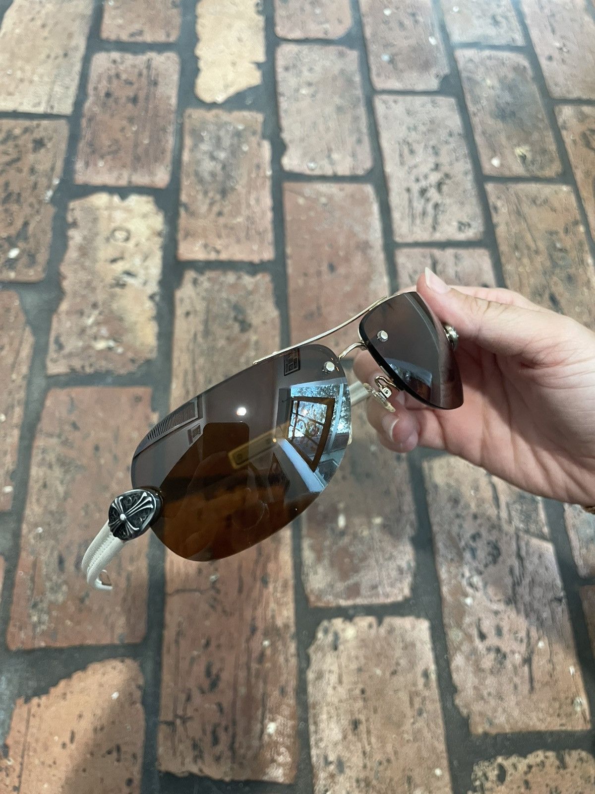 Chrome Hearts CHROME HEARTS Brown Lens White Leather Sunglasses Size ONE SIZE - 1 Thumbnail